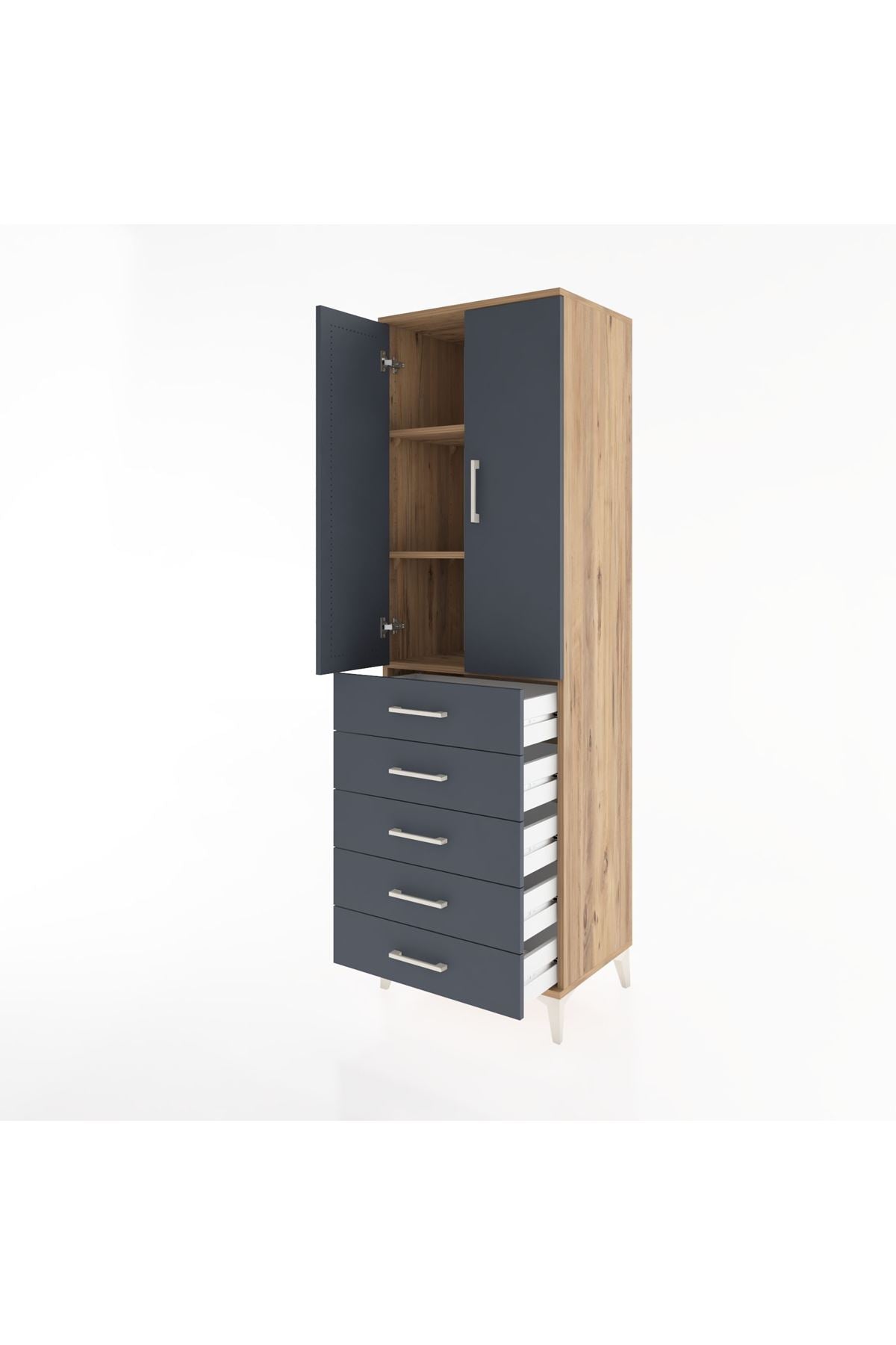 Hyperion Dolap 3 Raflı 5 Çekmeceli 2 Kapaklı 60x44x195 - S59M069V8B