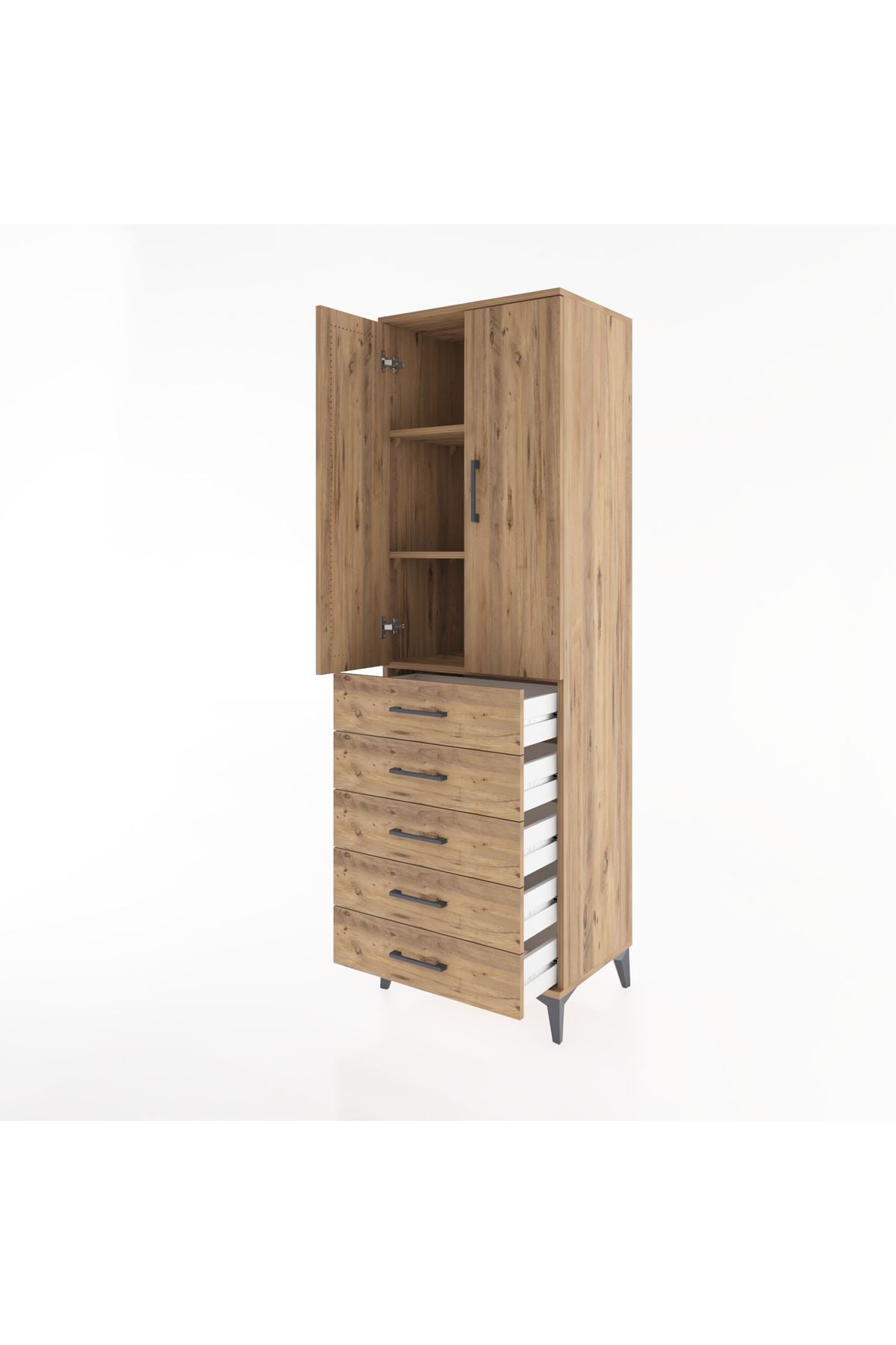 Hyperion Dolap 3 Raflı 5 Çekmeceli 2 Kapaklı 60x44x195 - S59M069V9B