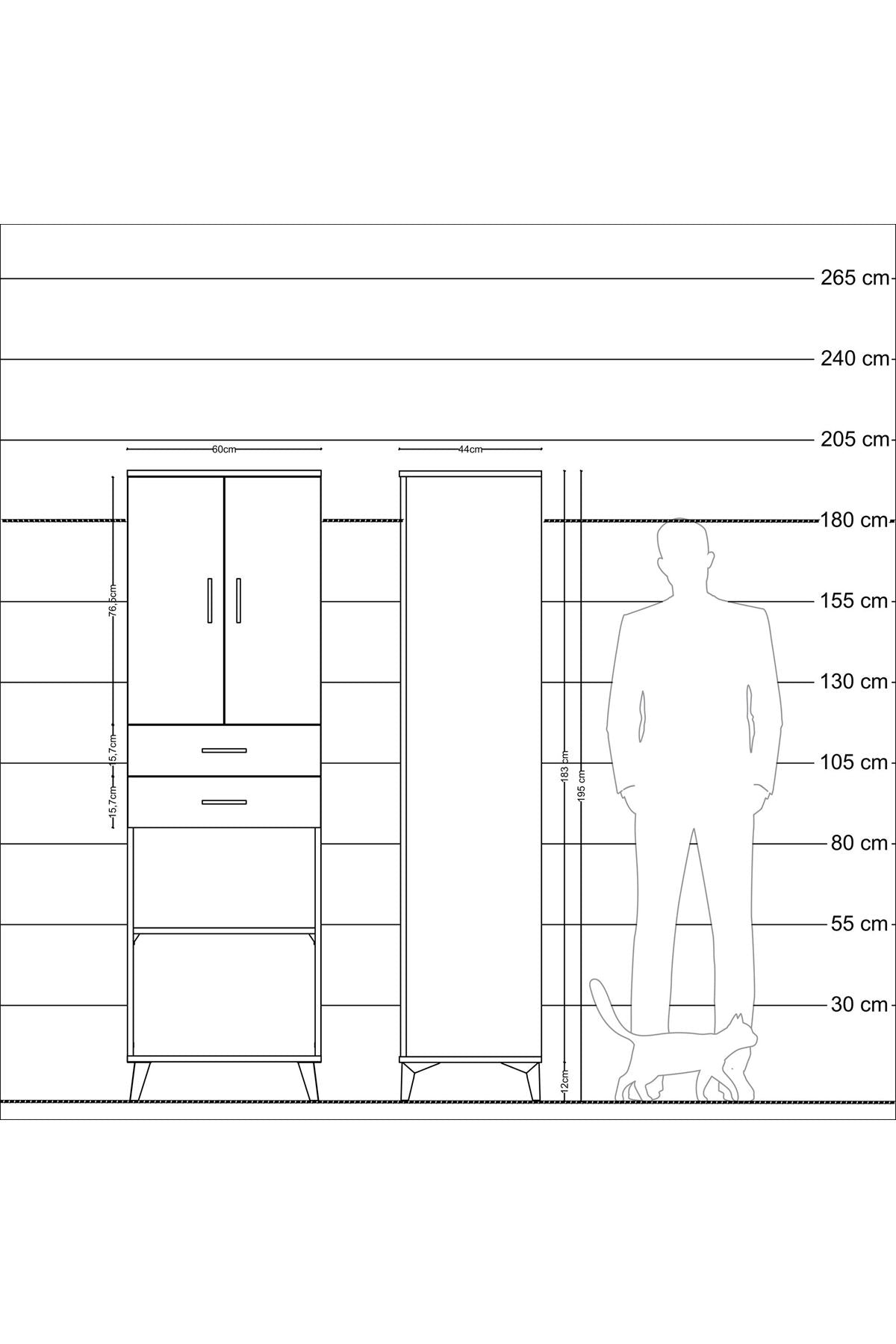 Hyperion Dolap 4 Raflı 2 Çekmeceli 2 Kapaklı 60x44x195 - S59M078V4B