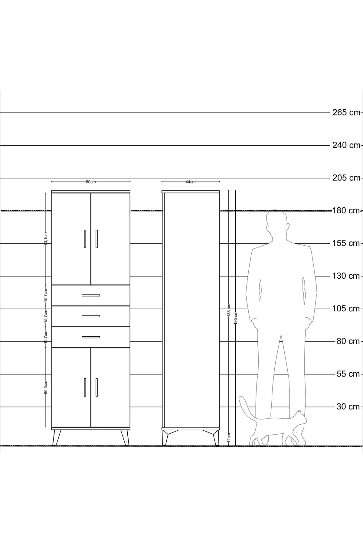 Hyperion Dolap 3 Raflı 3 Çekmeceli 4 Kapaklı 60x44x195 - S59M079V9B