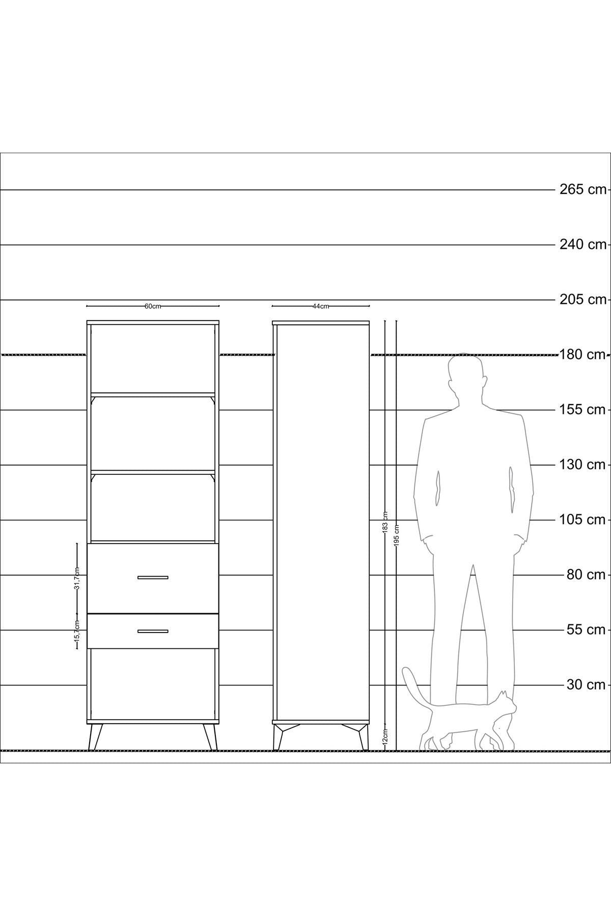 Hyperion Dolap 3 Raflı 2 Çekmeceli 60x44x195 - S59M090V1B