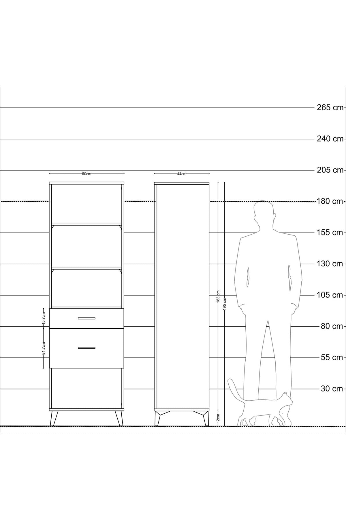Hyperion Dolap 3 Raflı 2 Çekmeceli 60x44x195 - S59M091V1B