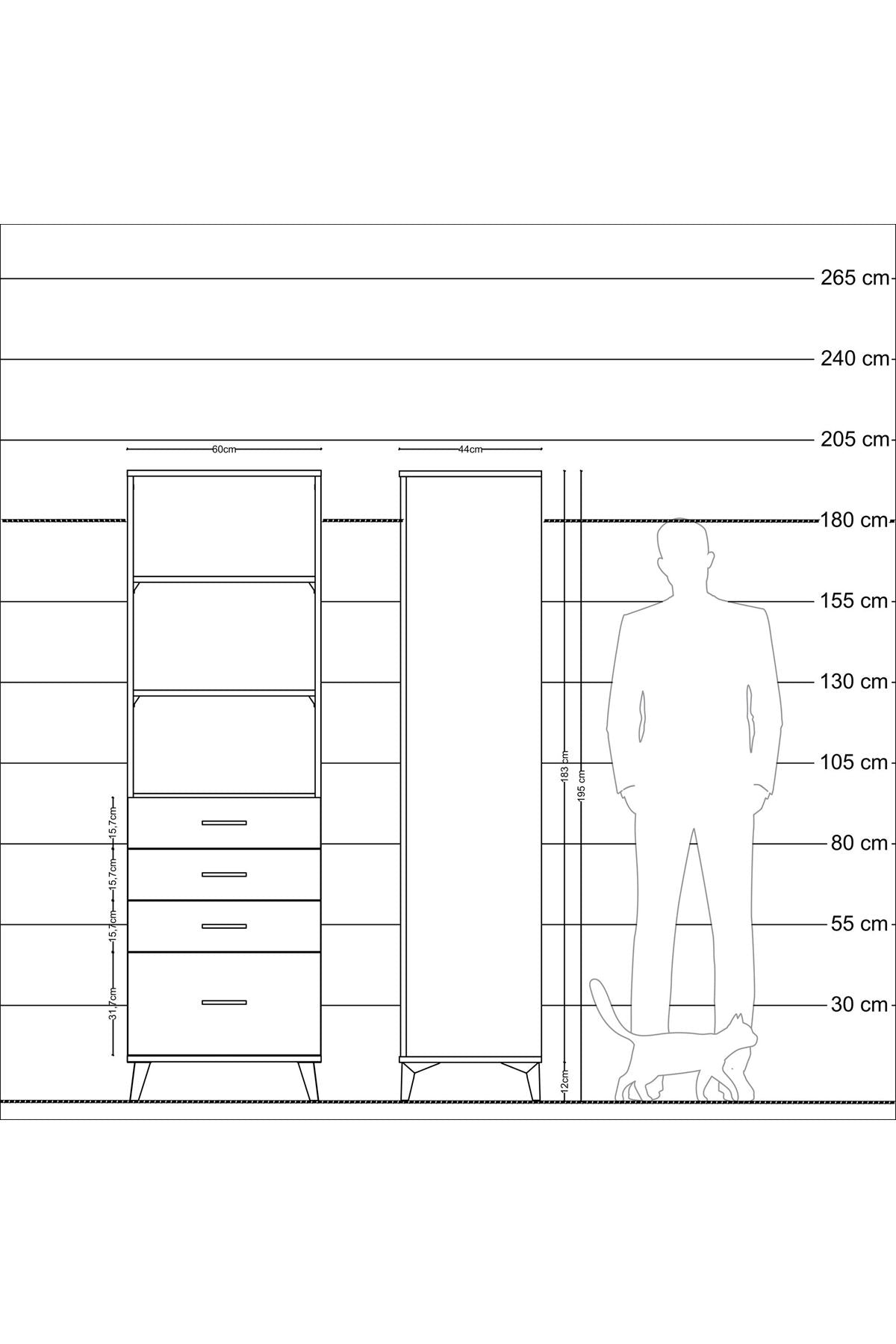 Hyperion Dolap 3 Raflı 4 Çekmeceli 60x44x195 - S59M094V4B