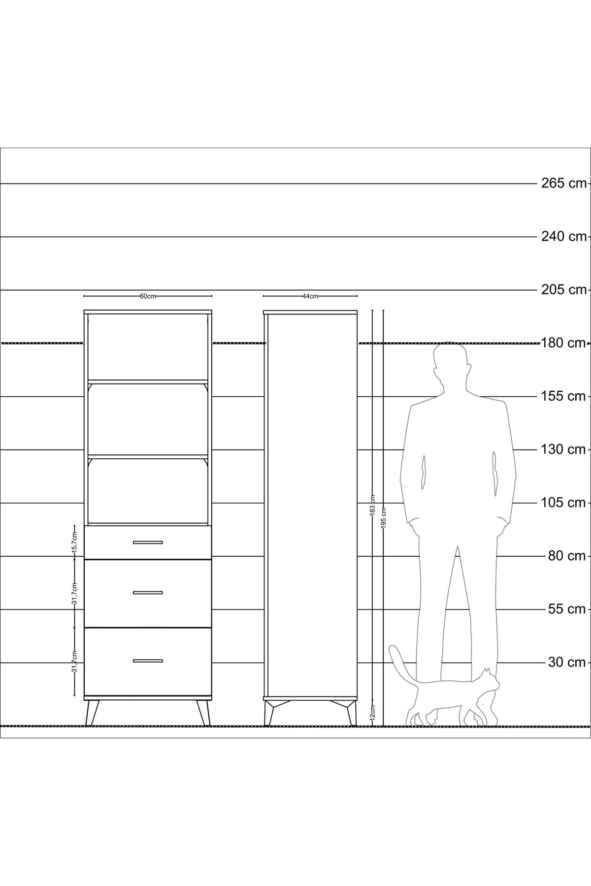 Hyperion Dolap 3 Raflı 3 Çekmeceli 60x44x195 - S59M095V4B