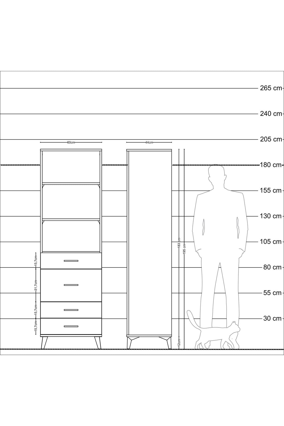 Hyperion Dolap 3 Raflı 4 Çekmeceli 60x44x195 - S59M097V8B