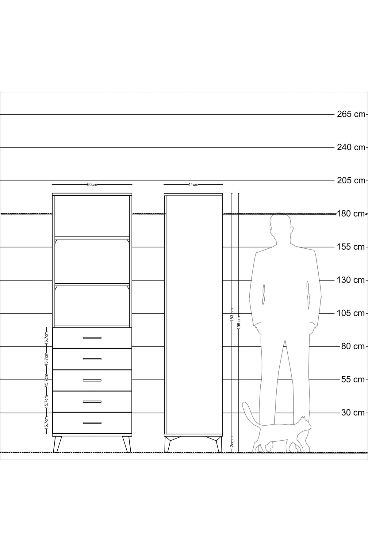 Hyperion Dolap 3 Raflı 5 Çekmeceli 60x44x195 - S59M099V6B