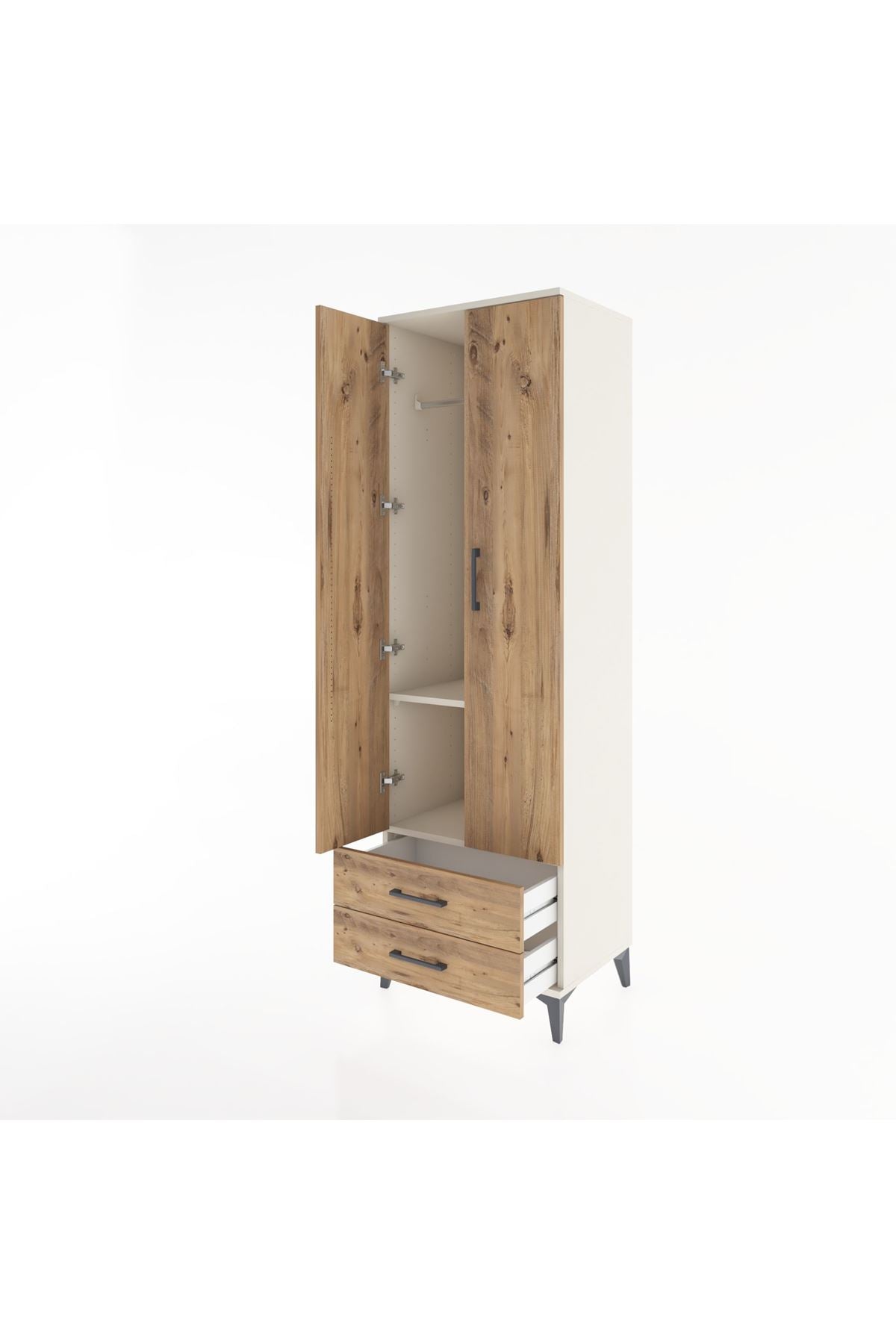 Hyperion Dolap 2 Raflı 2 Çekmeceli Tek Askılı 60x44x195 - S59M102V3B