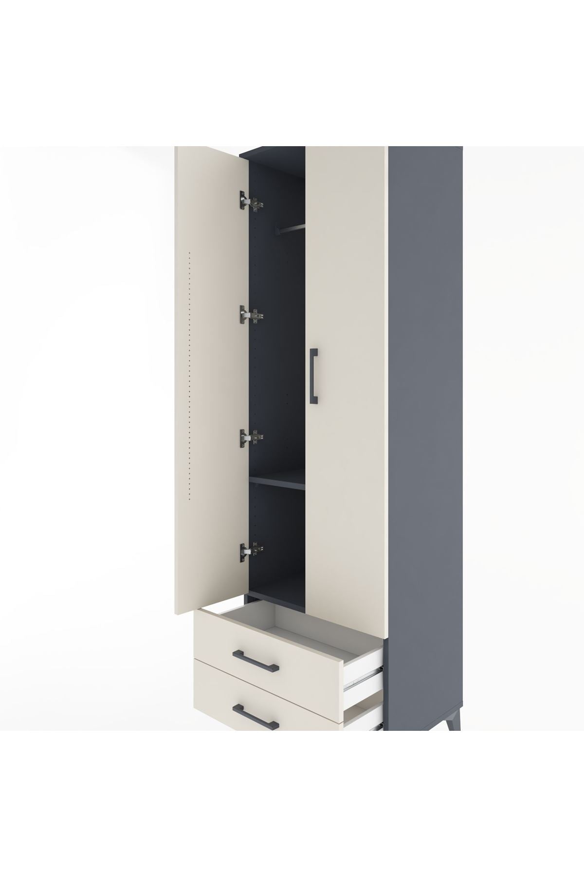 Hyperion Dolap 2 Raflı 2 Çekmeceli Tek Askılı 60x44x195 - S59M102V4B