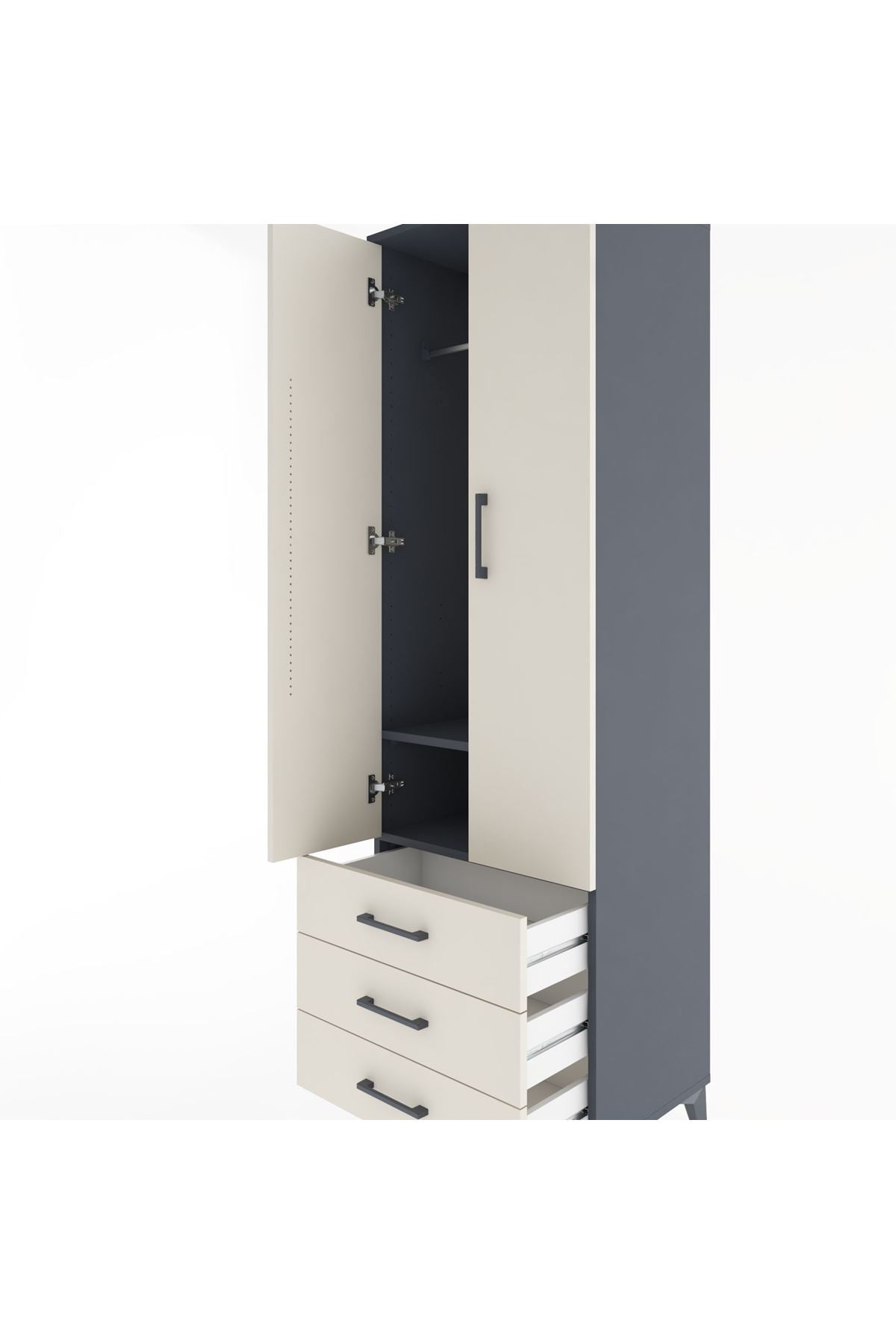 Hyperion Dolap 2 Raflı 3 Çekmeceli Tek Askılı 60x44x195 - S59M103V4B