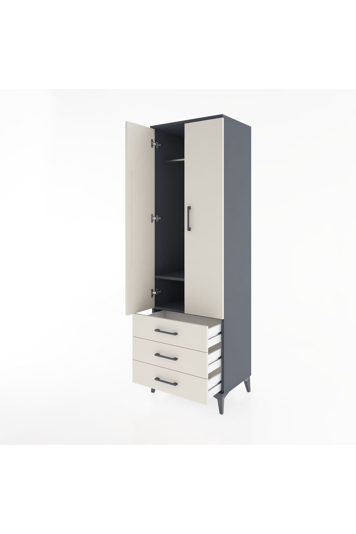 Hyperion Dolap 2 Raflı 3 Çekmeceli Tek Askılı 60x44x195 - S59M103V4B