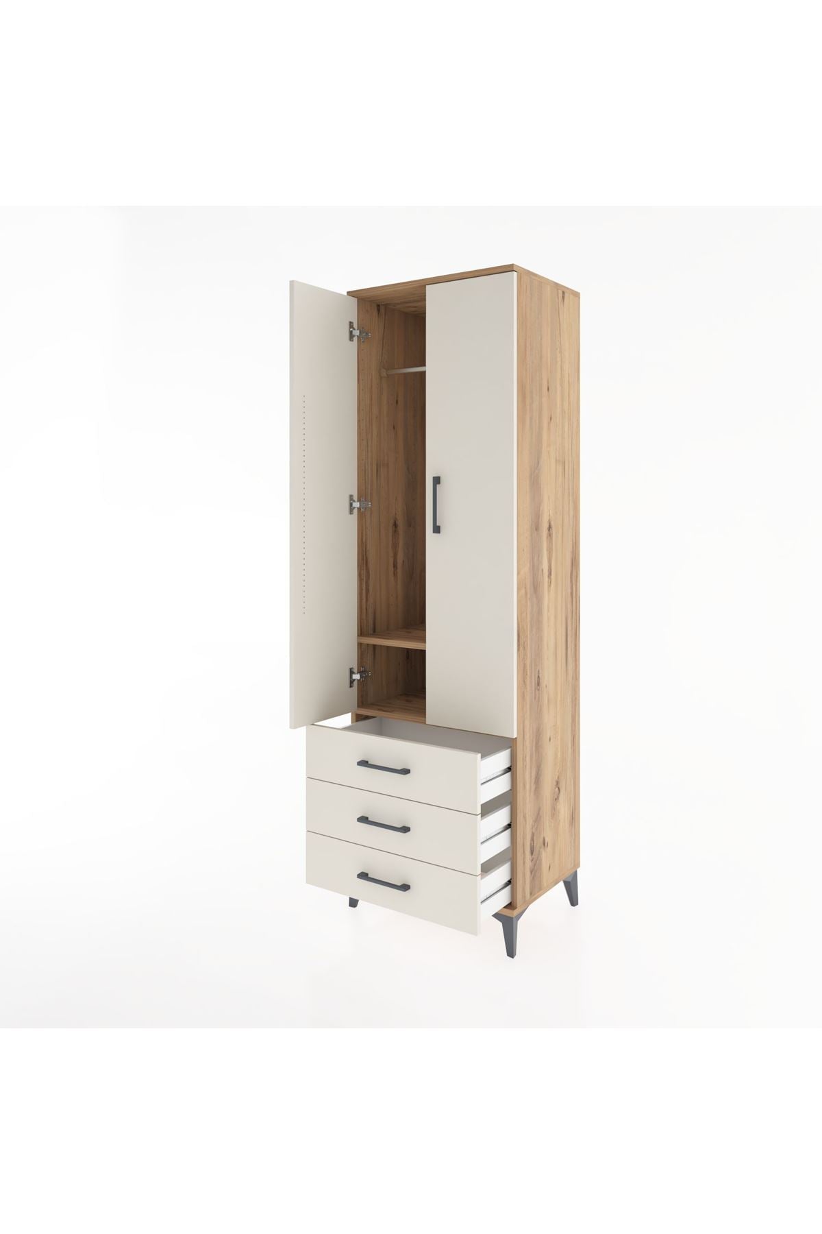 Hyperion Dolap 2 Raflı 3 Çekmeceli Tek Askılı 60x44x195 - S59M103V7B