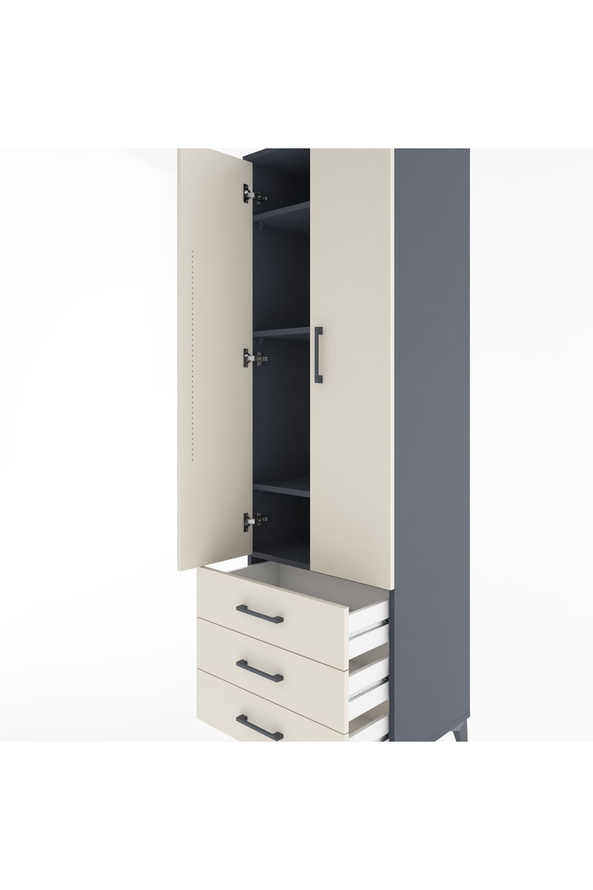 Hyperion Dolap 4 Raflı 3 Çekmeceli 2 Kapaklı 60x44x195 - S59M104V4B