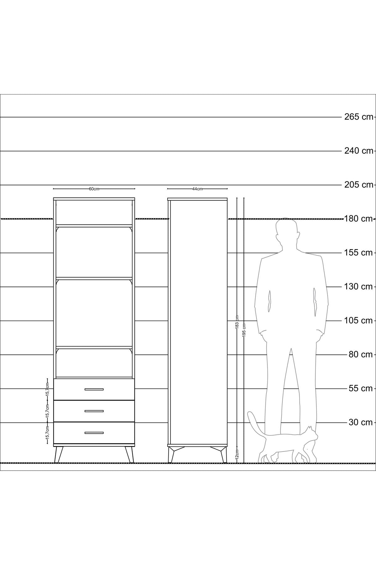 Hyperion Dolap 4 Raflı 3 Çekmeceli 60x44x195 - S59M105V1B