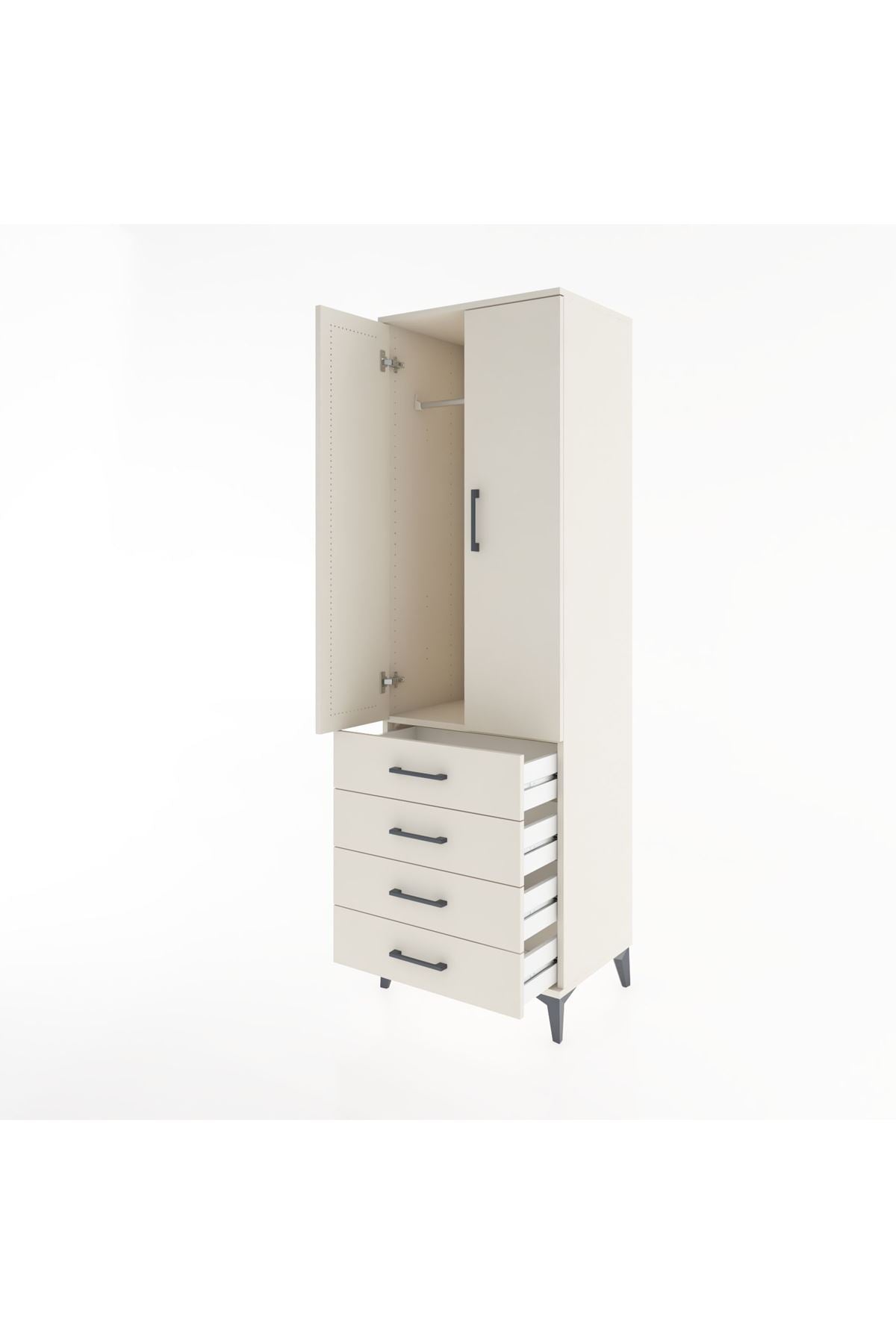 Hyperion Dolap Tek Raflı 4 Çekmeceli Tek Askılı 60x44x195 - S59M106V1B
