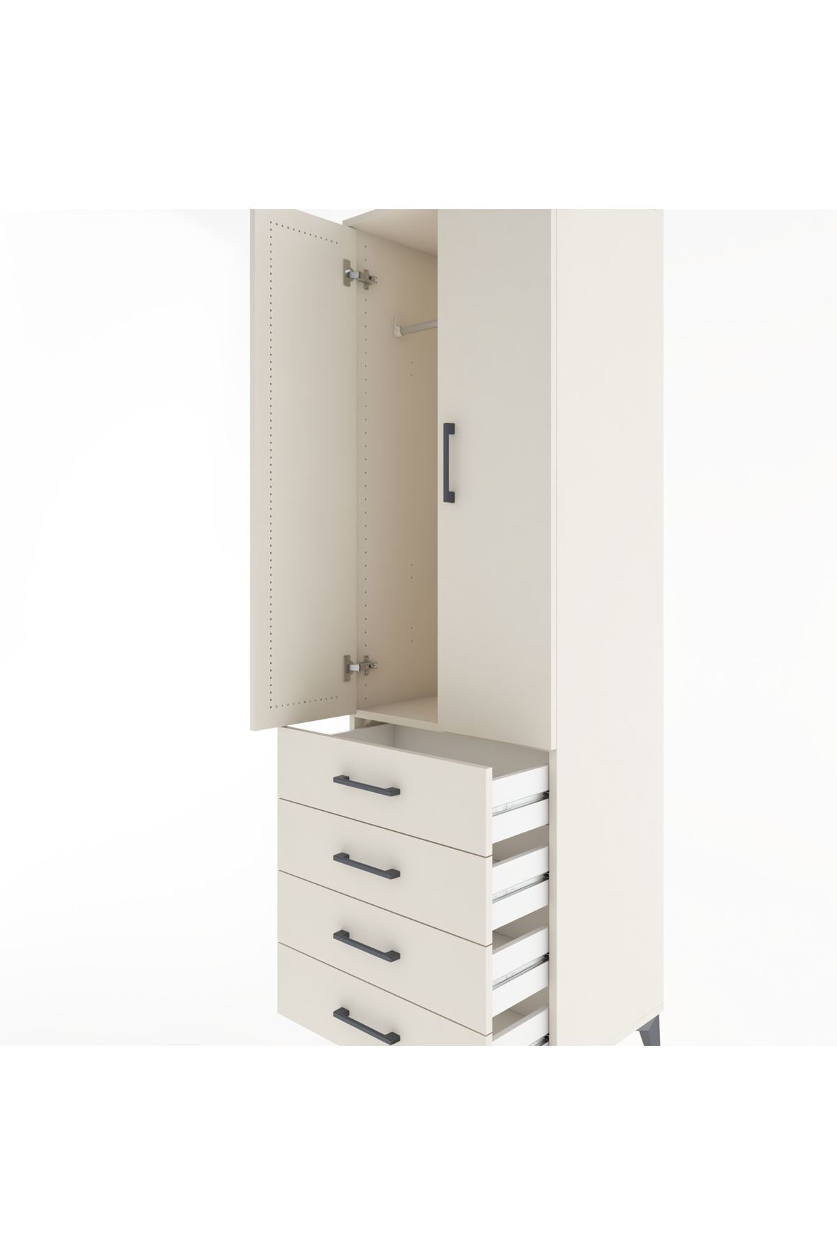 Hyperion Dolap Tek Raflı 4 Çekmeceli Tek Askılı 60x44x195 - S59M106V1B