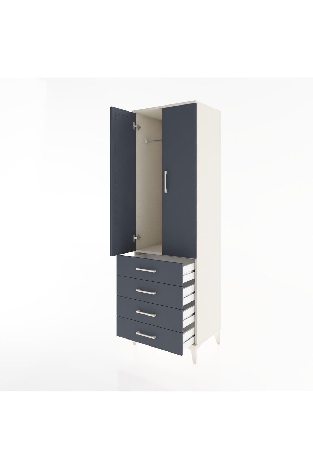 Hyperion Dolap Tek Raflı 4 Çekmeceli Tek Askılı 60x44x195 - S59M106V2B