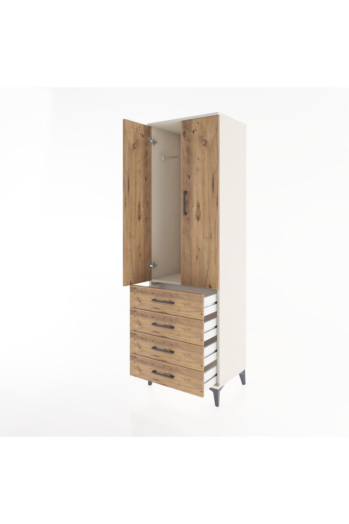 Hyperion Dolap Tek Raflı 4 Çekmeceli Tek Askılı 60x44x195 - S59M106V3B