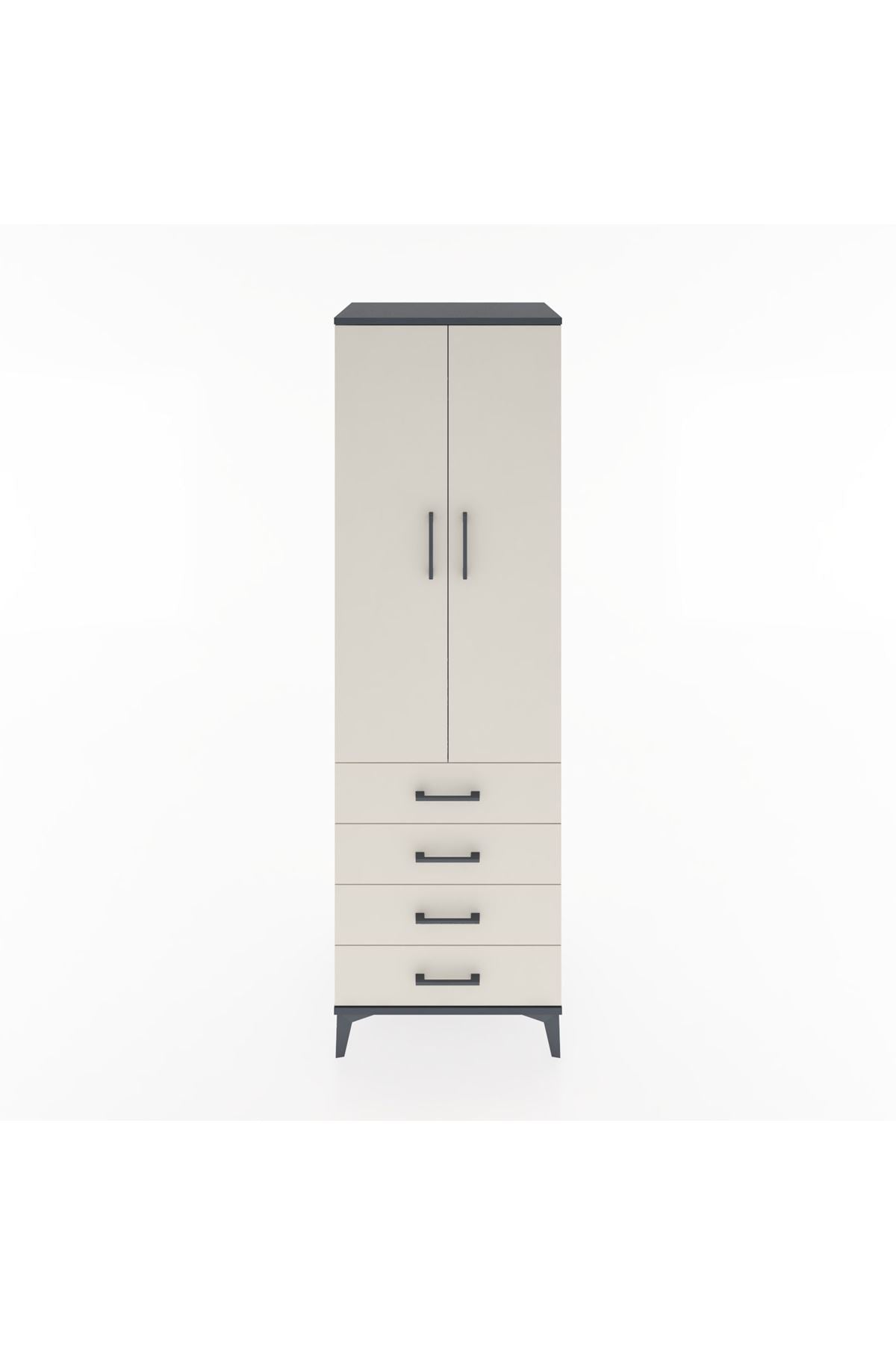 Hyperion Dolap Tek Raflı 4 Çekmeceli Tek Askılı 60x44x195 - S59M106V4B