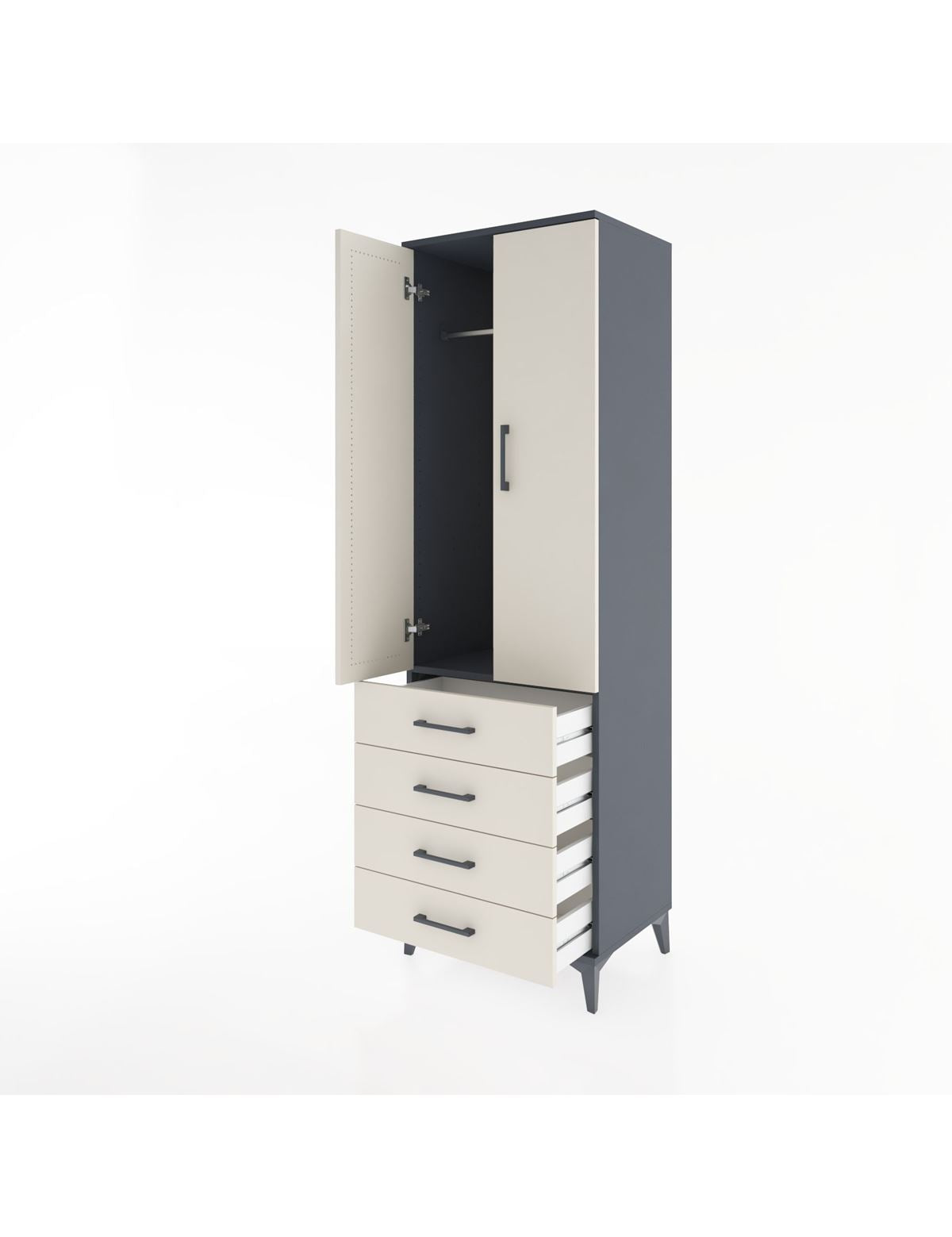 Hyperion Dolap Tek Raflı 4 Çekmeceli Tek Askılı 60x44x195 - S59M106V4B