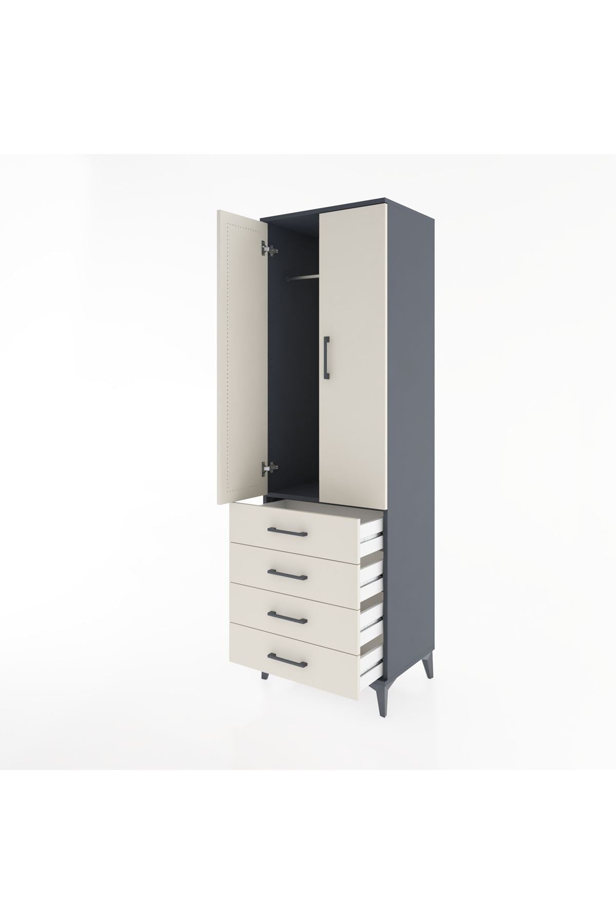Hyperion Dolap Tek Raflı 4 Çekmeceli Tek Askılı 60x44x195 - S59M106V4B