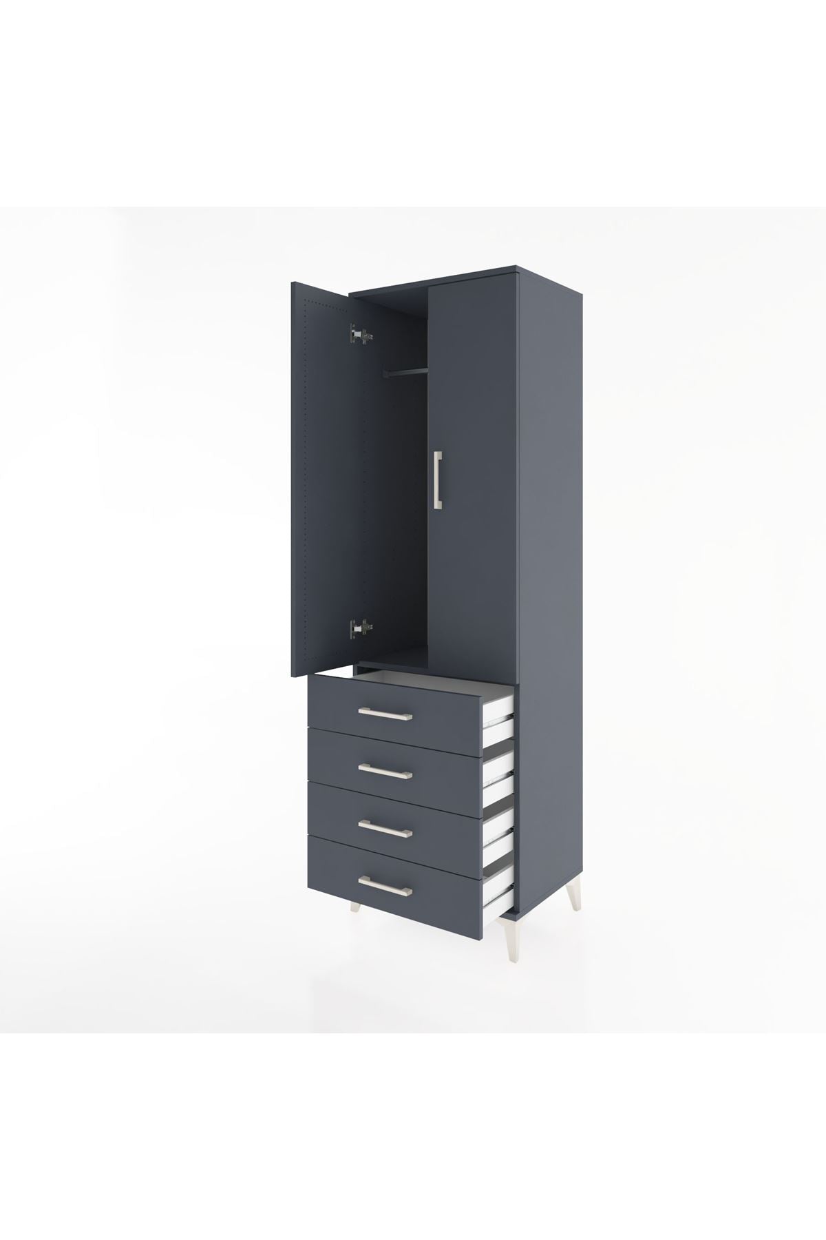 Hyperion Dolap Tek Raflı 4 Çekmeceli Tek Askılı 60x44x195 - S59M106V5B