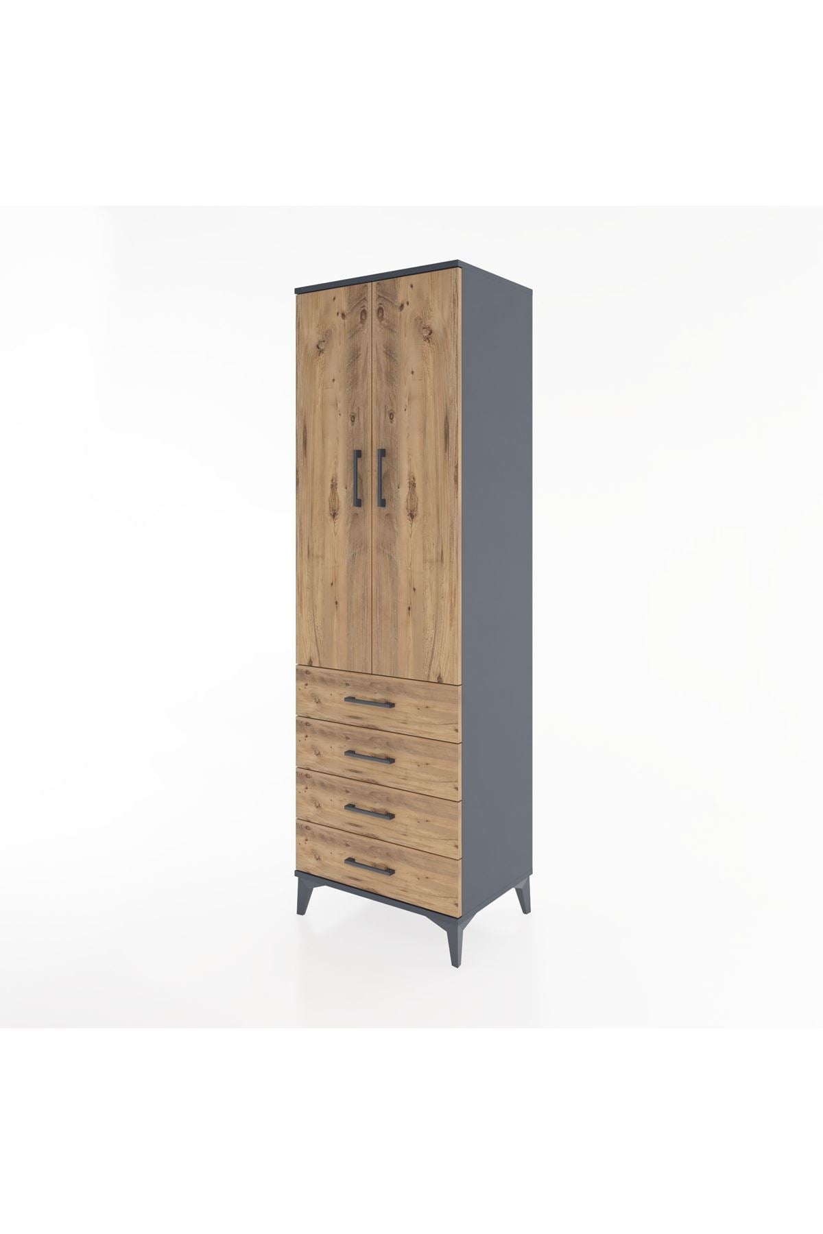 Hyperion Dolap Tek Raflı 4 Çekmeceli Tek Askılı 60x44x195 - S59M106V6B