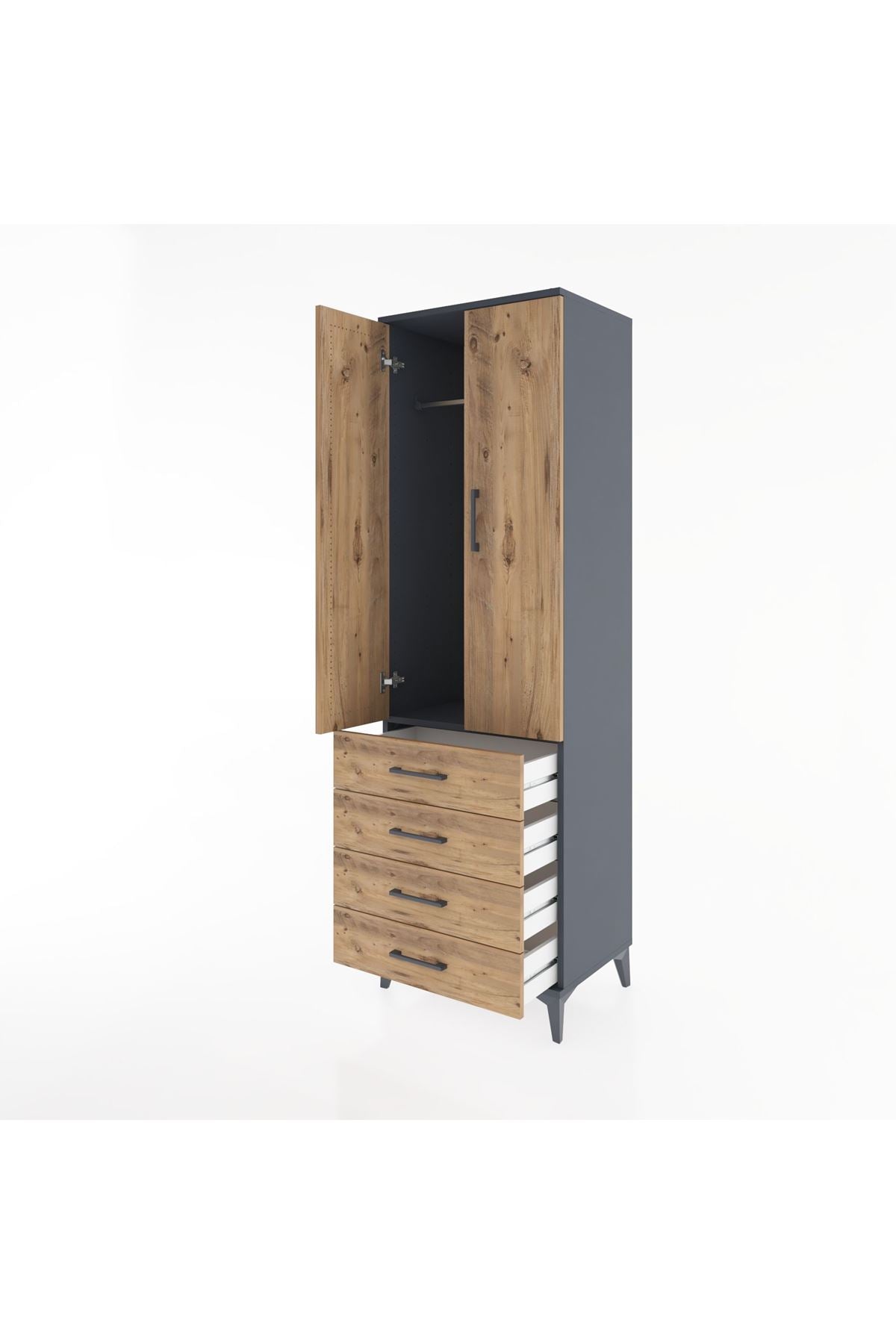 Hyperion Dolap Tek Raflı 4 Çekmeceli Tek Askılı 60x44x195 - S59M106V6B