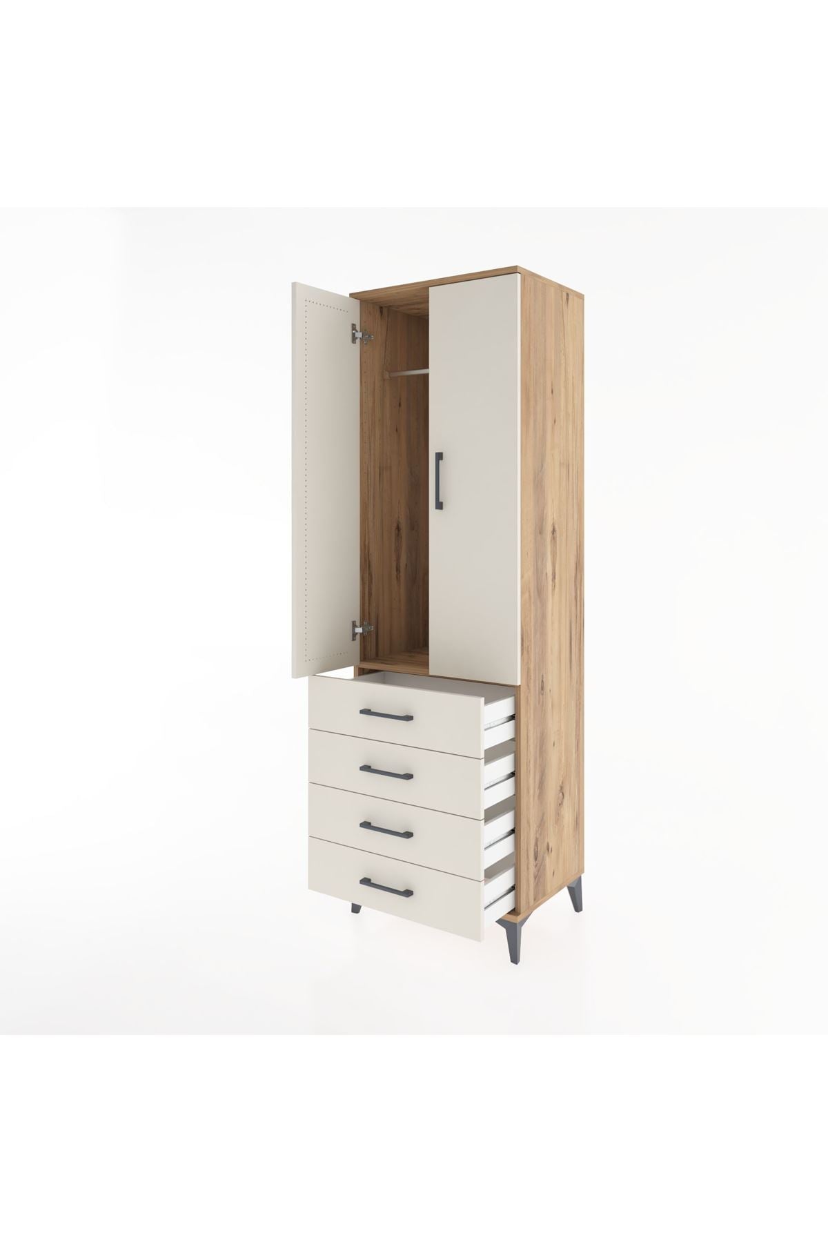 Hyperion Dolap Tek Raflı 4 Çekmeceli Tek Askılı 60x44x195 - S59M106V7B