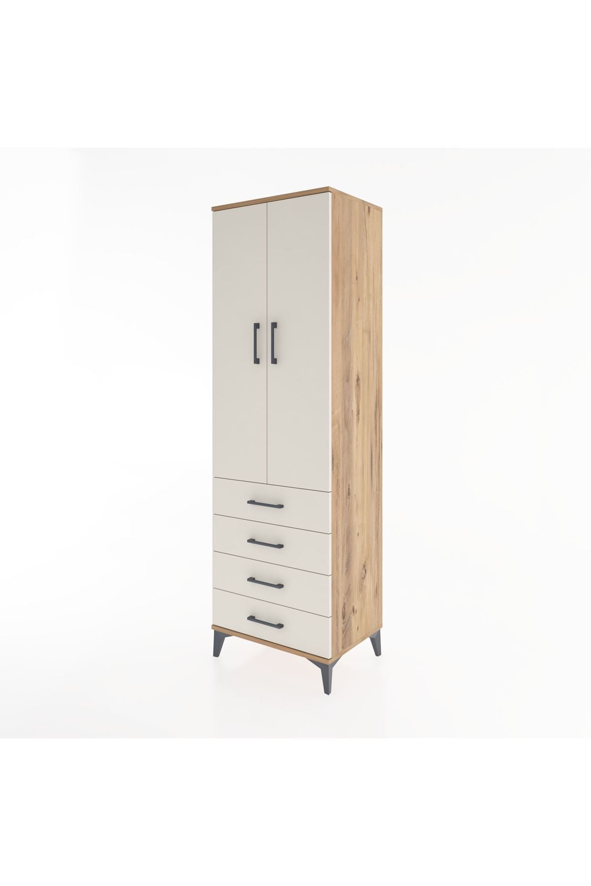 Hyperion Dolap Tek Raflı 4 Çekmeceli Tek Askılı 60x44x195 - S59M106V7B