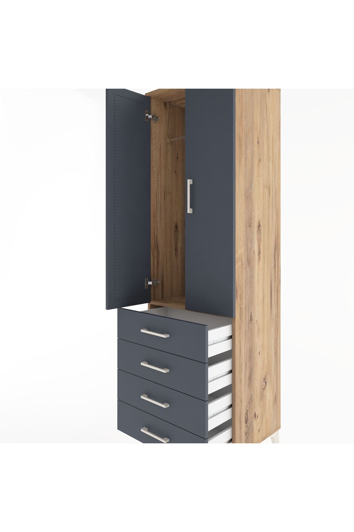 Hyperion Dolap Tek Raflı 4 Çekmeceli Tek Askılı 60x44x195 - S59M106V8B