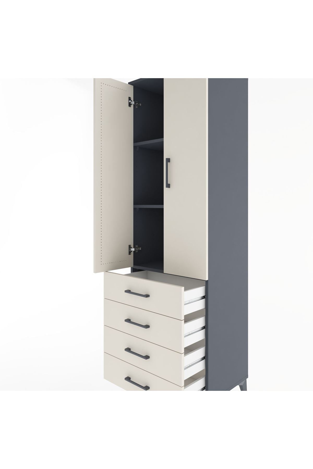 Hyperion Dolap 3 Raflı 4 Çekmeceli 2 Kapaklı 60x44x195 - S59M107V4B