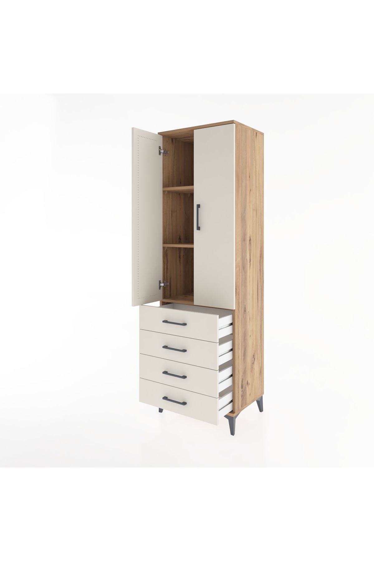 Hyperion Dolap 3 Raflı 4 Çekmeceli 2 Kapaklı 60x44x195 - S59M107V7B