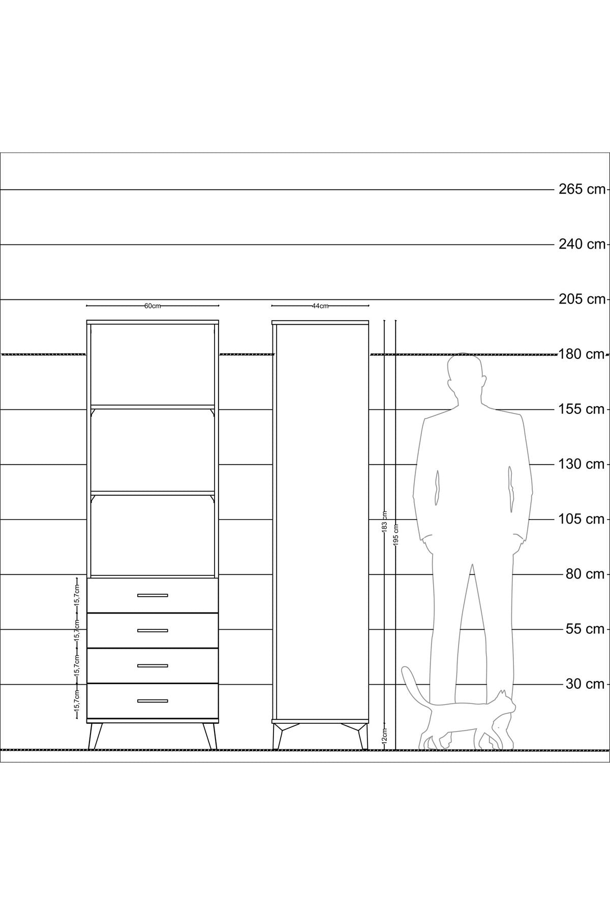 Hyperion Dolap 3 Raflı 4 Çekmeceli 60x44x195 - S59M108V8B
