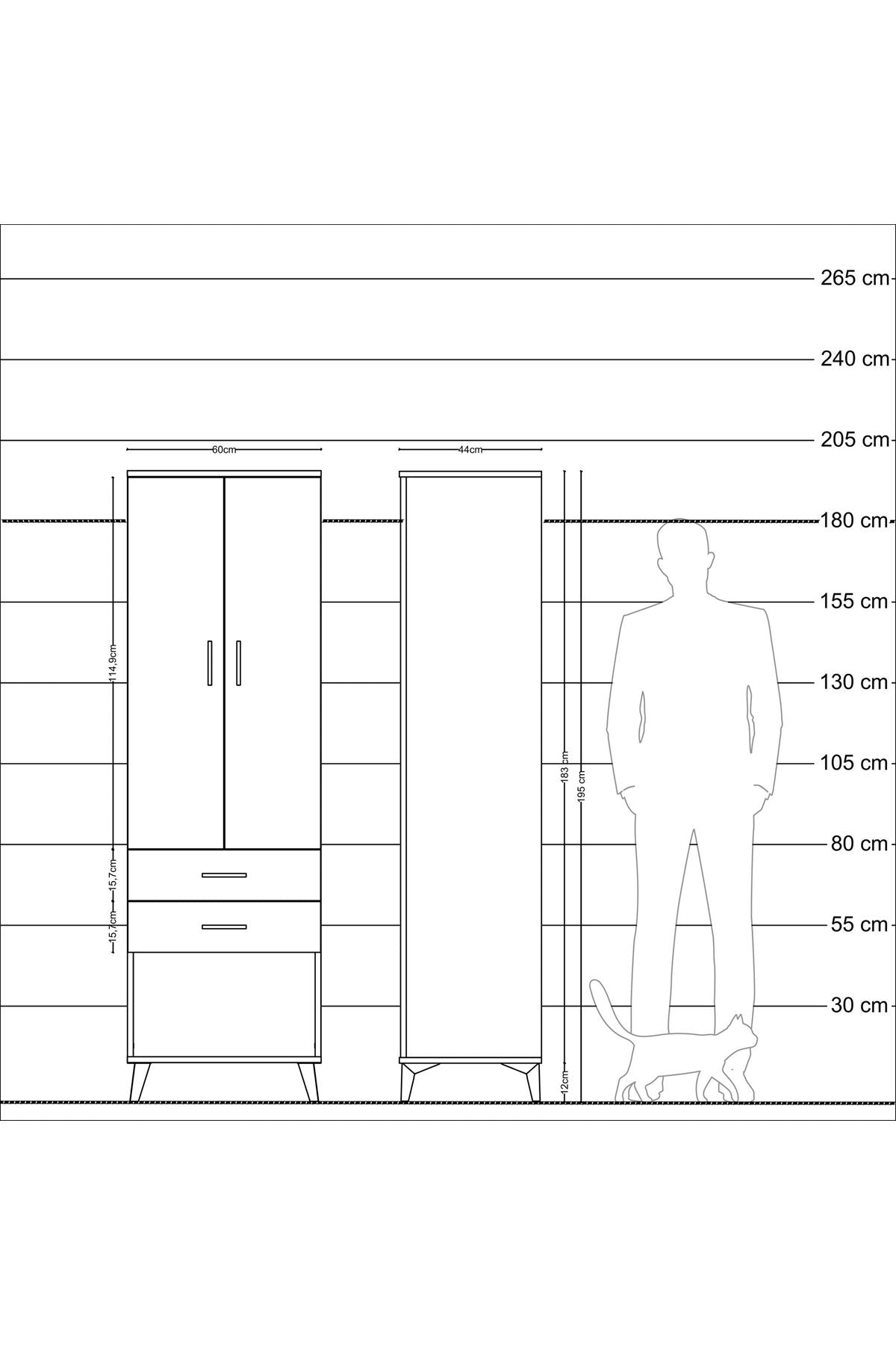 Hyperion Dolap Tek Raflı 2 Çekmeceli Tek Askılı 60x44x195 - S59M109V2B