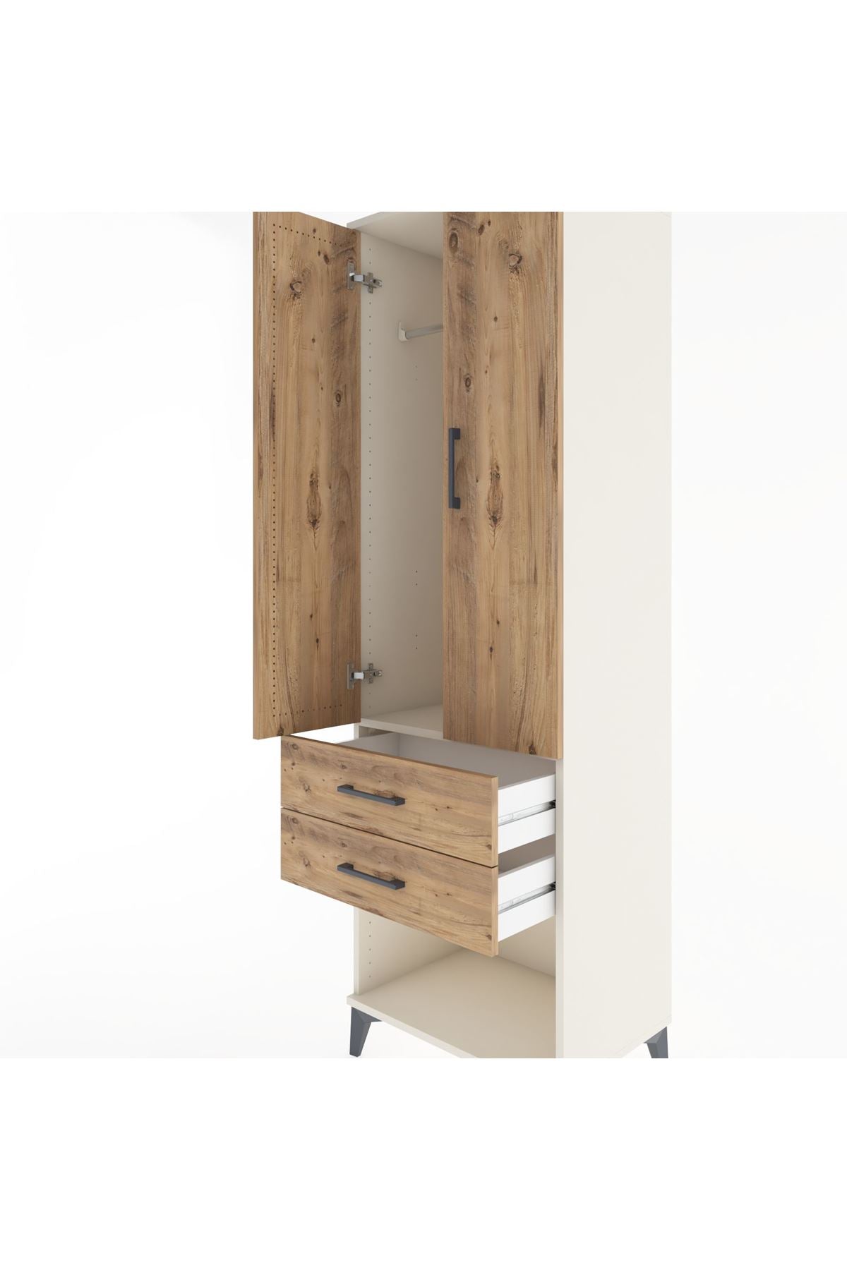 Hyperion Dolap Tek Raflı 2 Çekmeceli Tek Askılı 60x44x195 - S59M109V3B