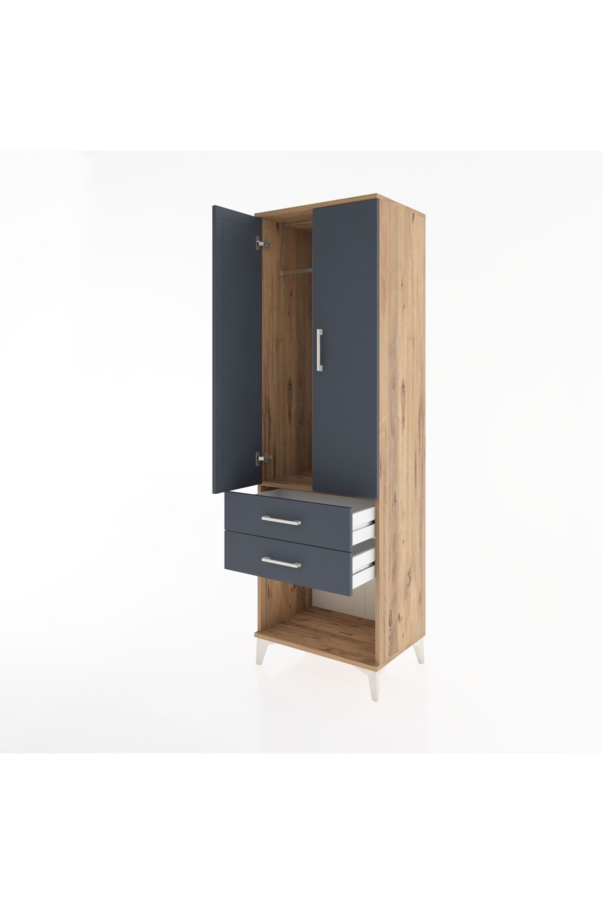 Hyperion Dolap Tek Raflı 2 Çekmeceli Tek Askılı 60x44x195 - S59M109V8B