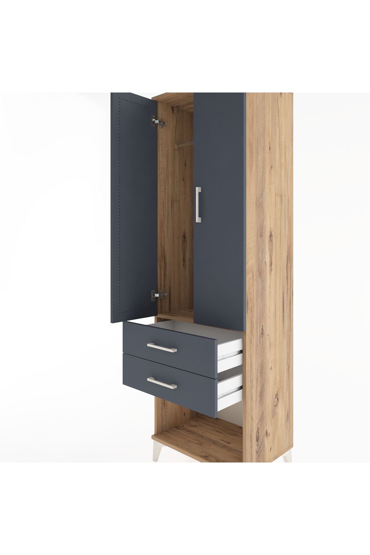 Hyperion Dolap Tek Raflı 2 Çekmeceli Tek Askılı 60x44x195 - S59M109V8B