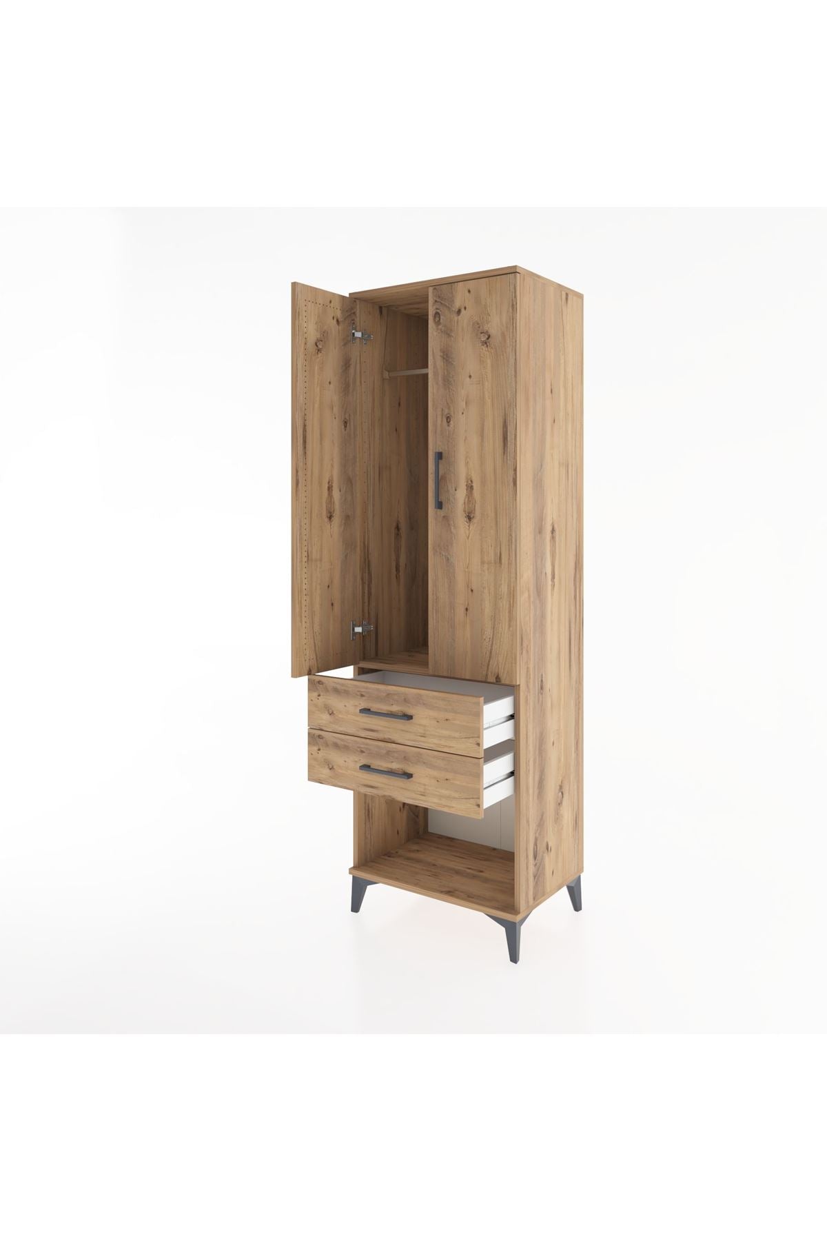 Hyperion Dolap Tek Raflı 2 Çekmeceli Tek Askılı 60x44x195 - S59M109V9B