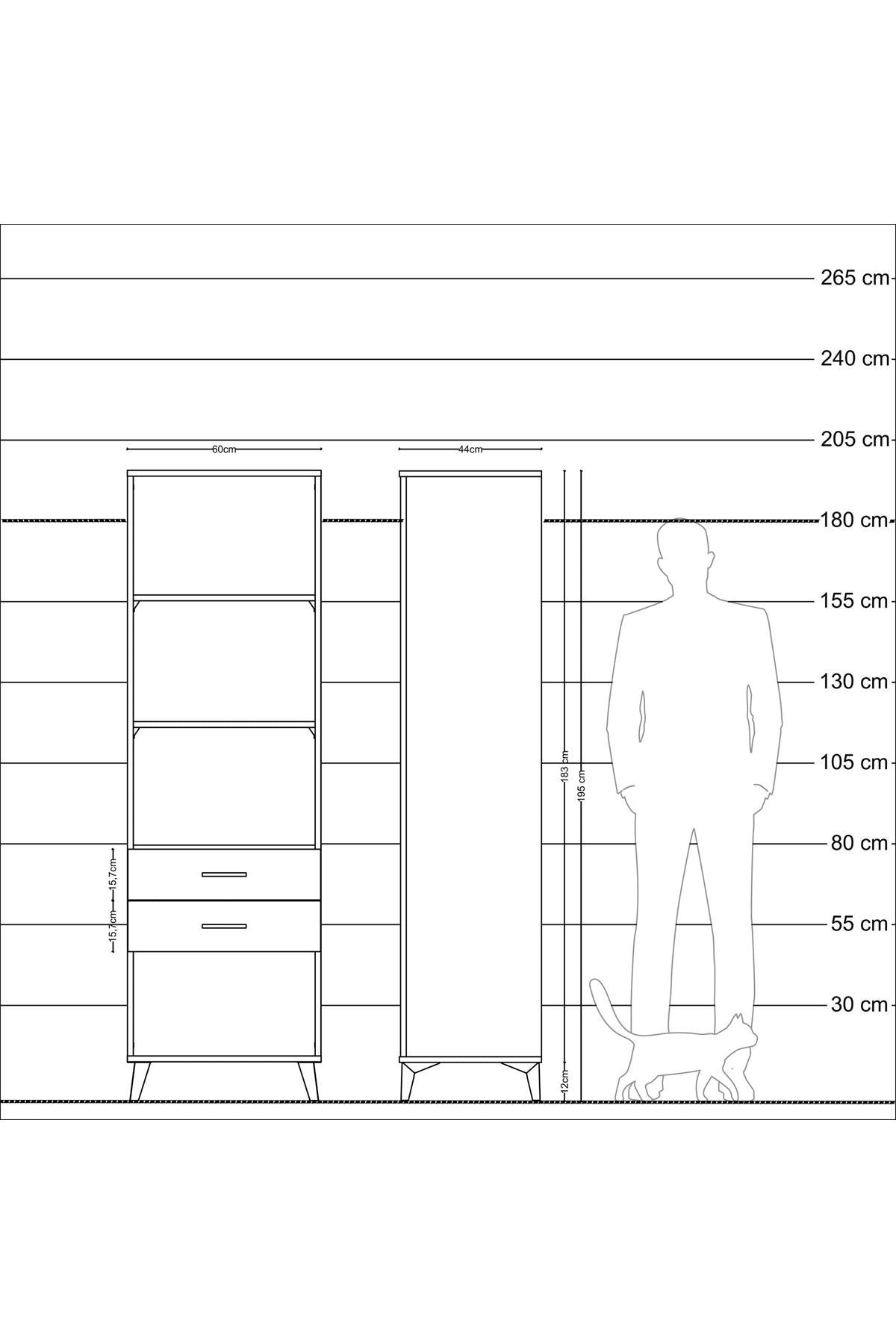 Hyperion Dolap 3 Raflı 2 Çekmeceli 60x44x195 - S59M111V2B