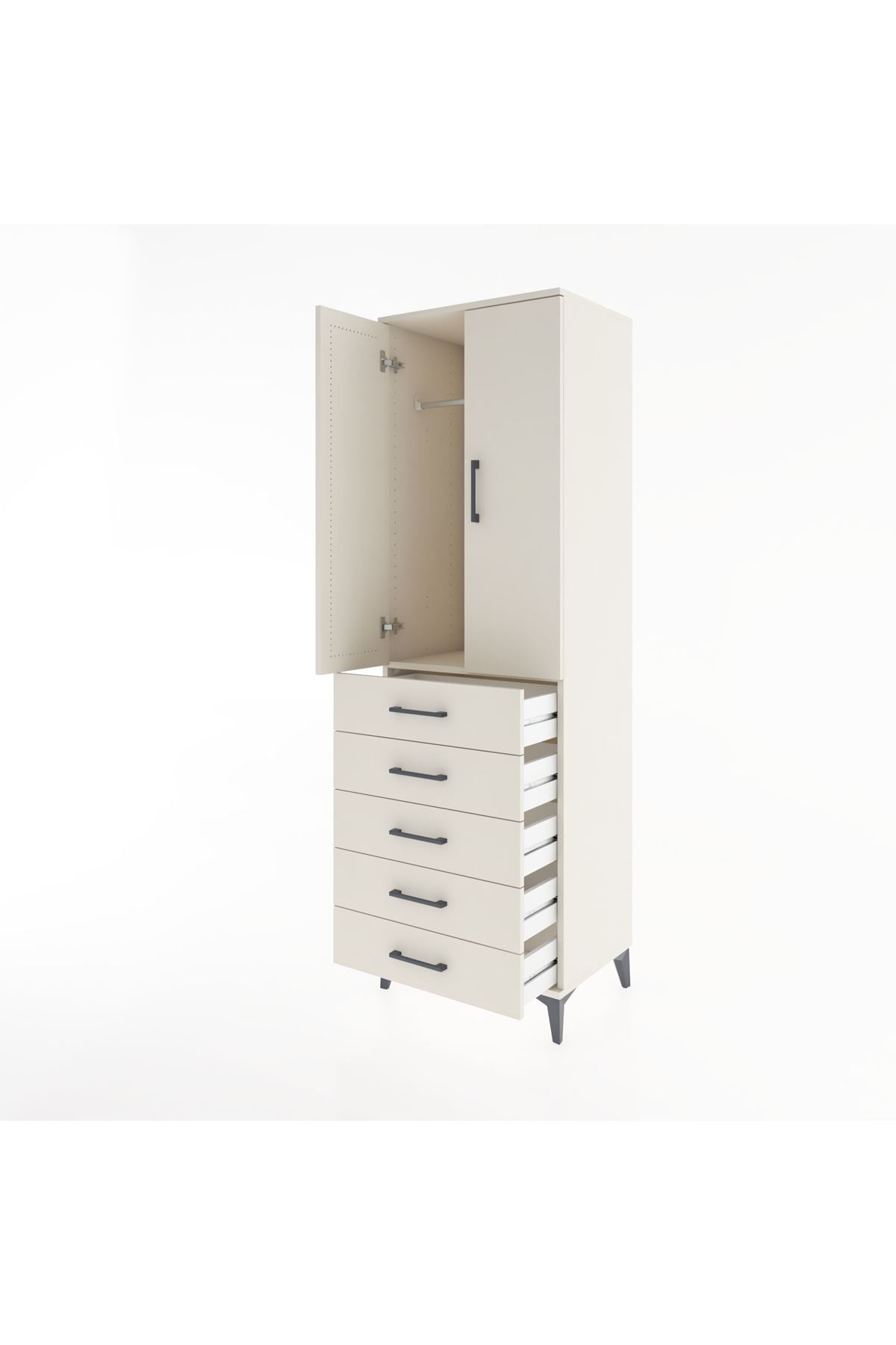 Hyperion Dolap Tek Raflı 5 Çekmeceli Tek Askılı 60x44x195 - S59M112V1B
