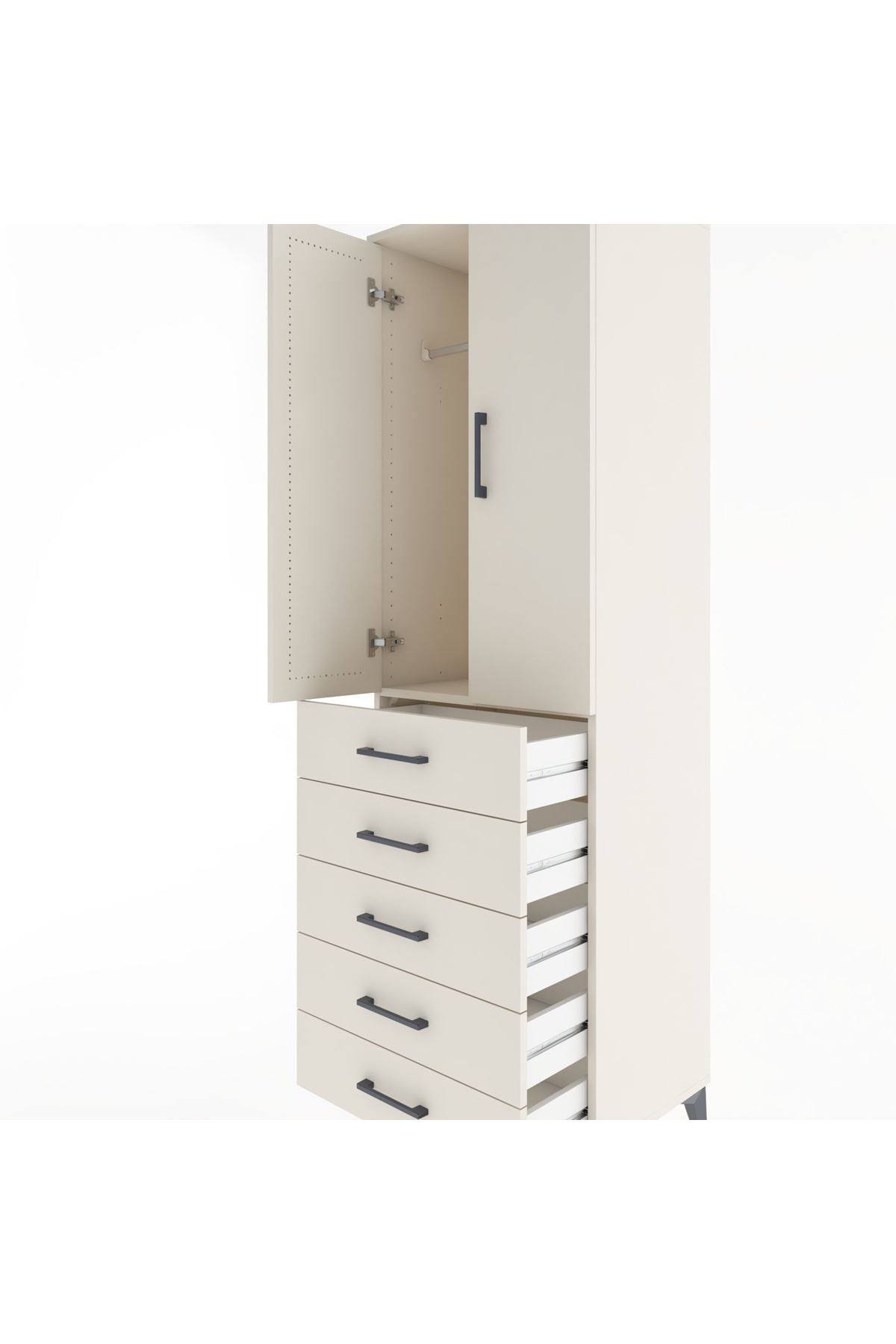 Hyperion Dolap Tek Raflı 5 Çekmeceli Tek Askılı 60x44x195 - S59M112V1B