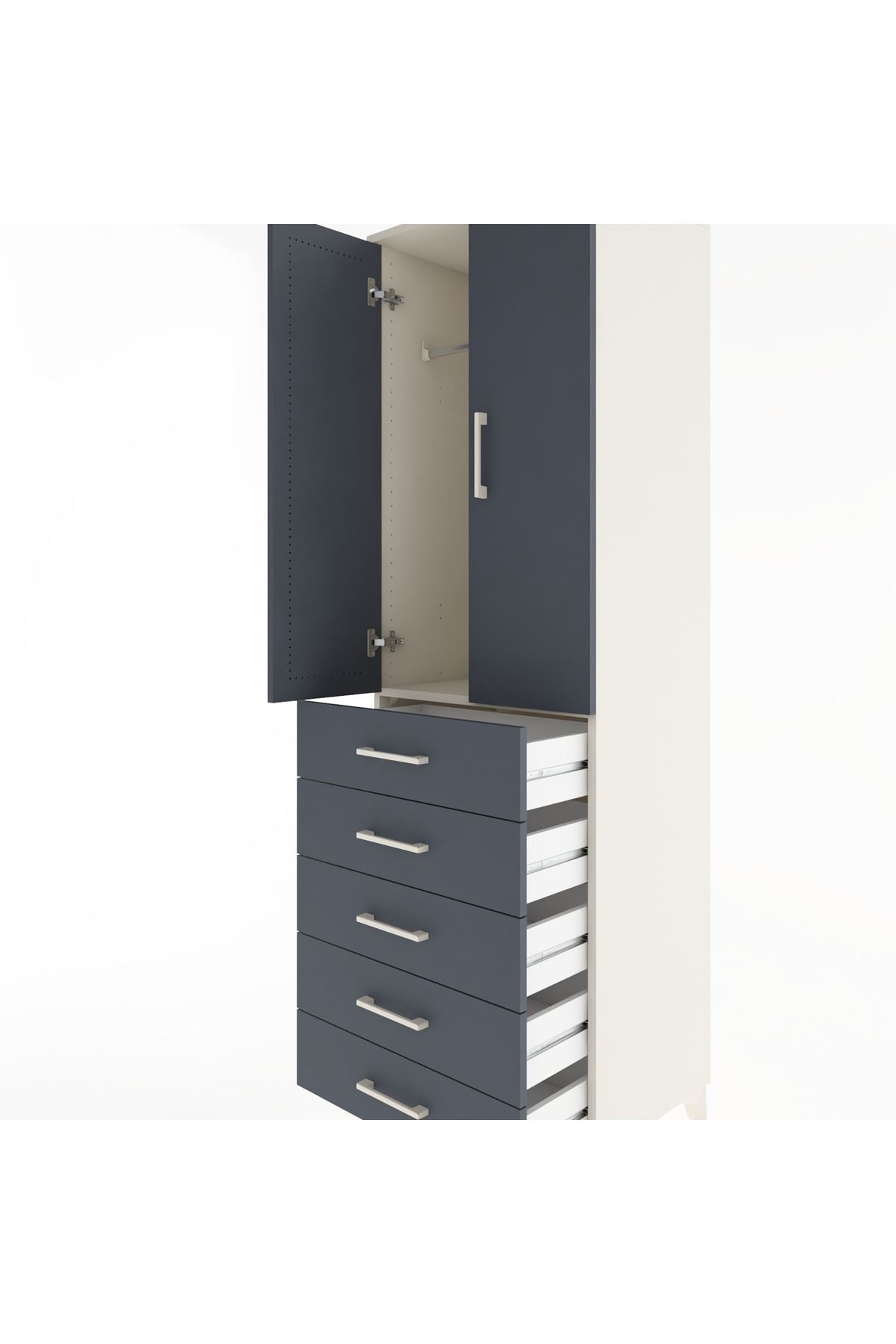 Hyperion Dolap Tek Raflı 5 Çekmeceli Tek Askılı 60x44x195 - S59M112V2B