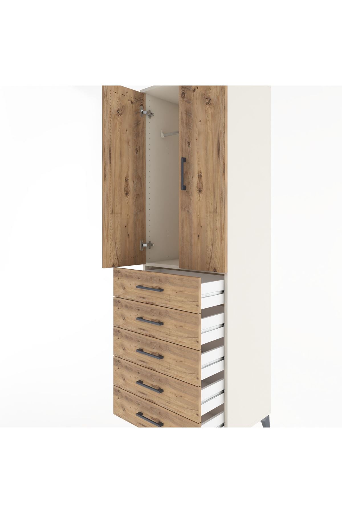 Hyperion Dolap Tek Raflı 5 Çekmeceli Tek Askılı 60x44x195 - S59M112V3B