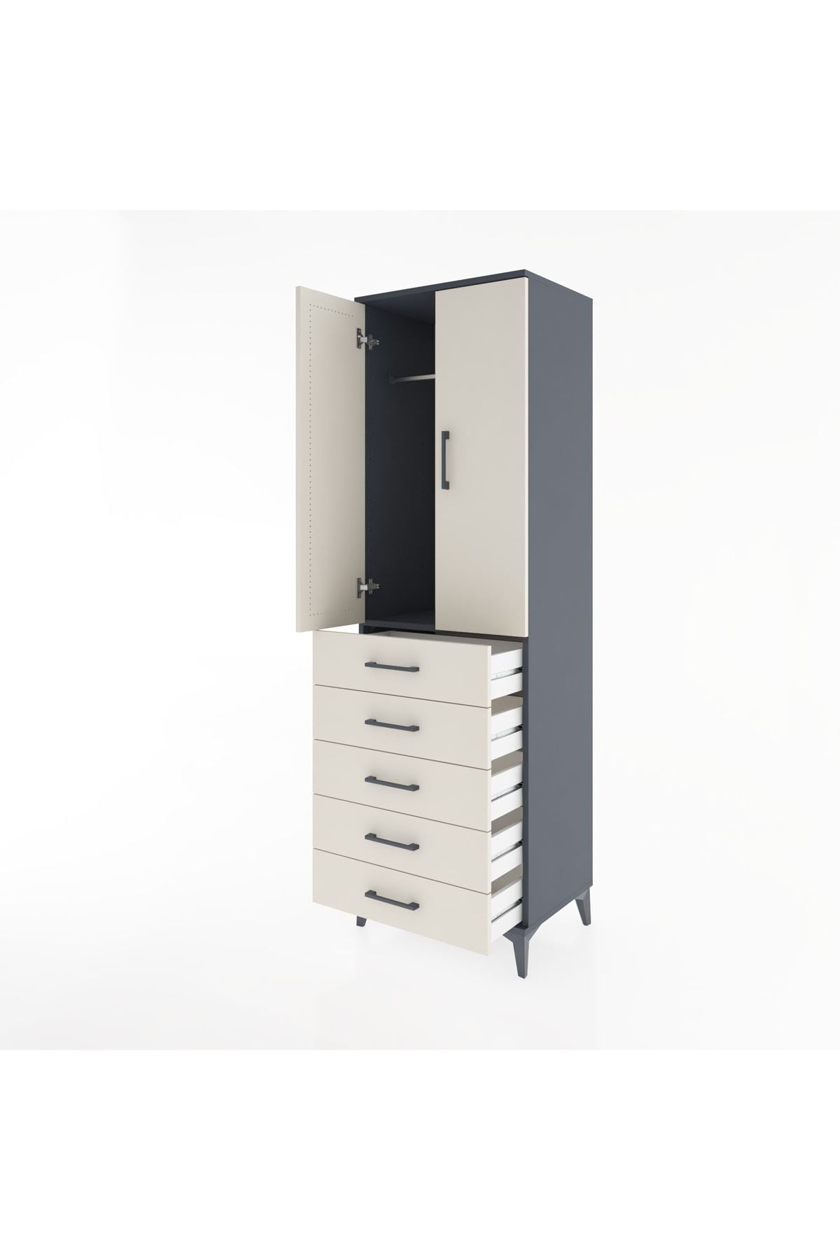 Hyperion Dolap Tek Raflı 5 Çekmeceli Tek Askılı 60x44x195 - S59M112V4B