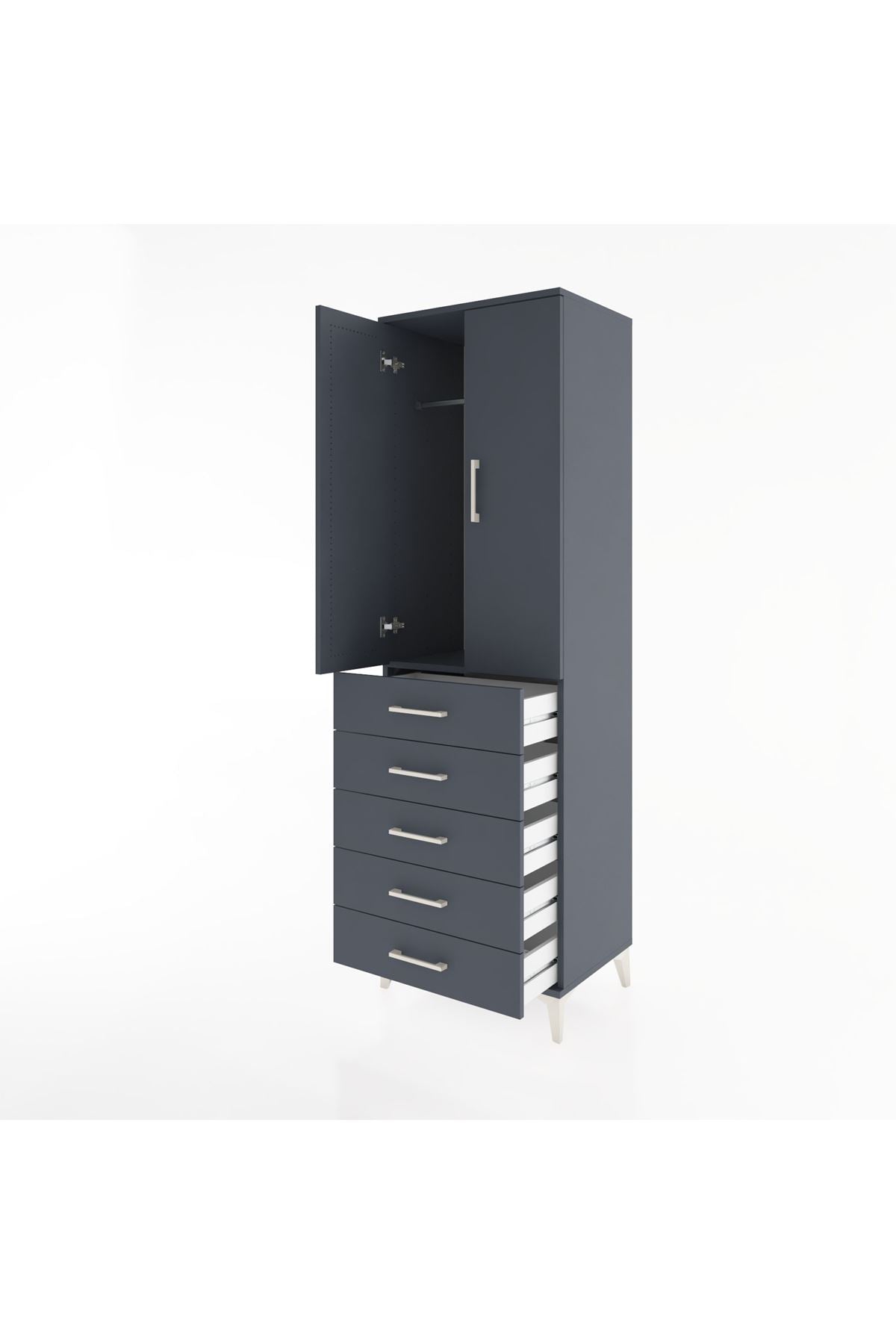 Hyperion Dolap Tek Raflı 5 Çekmeceli Tek Askılı 60x44x195 - S59M112V5B