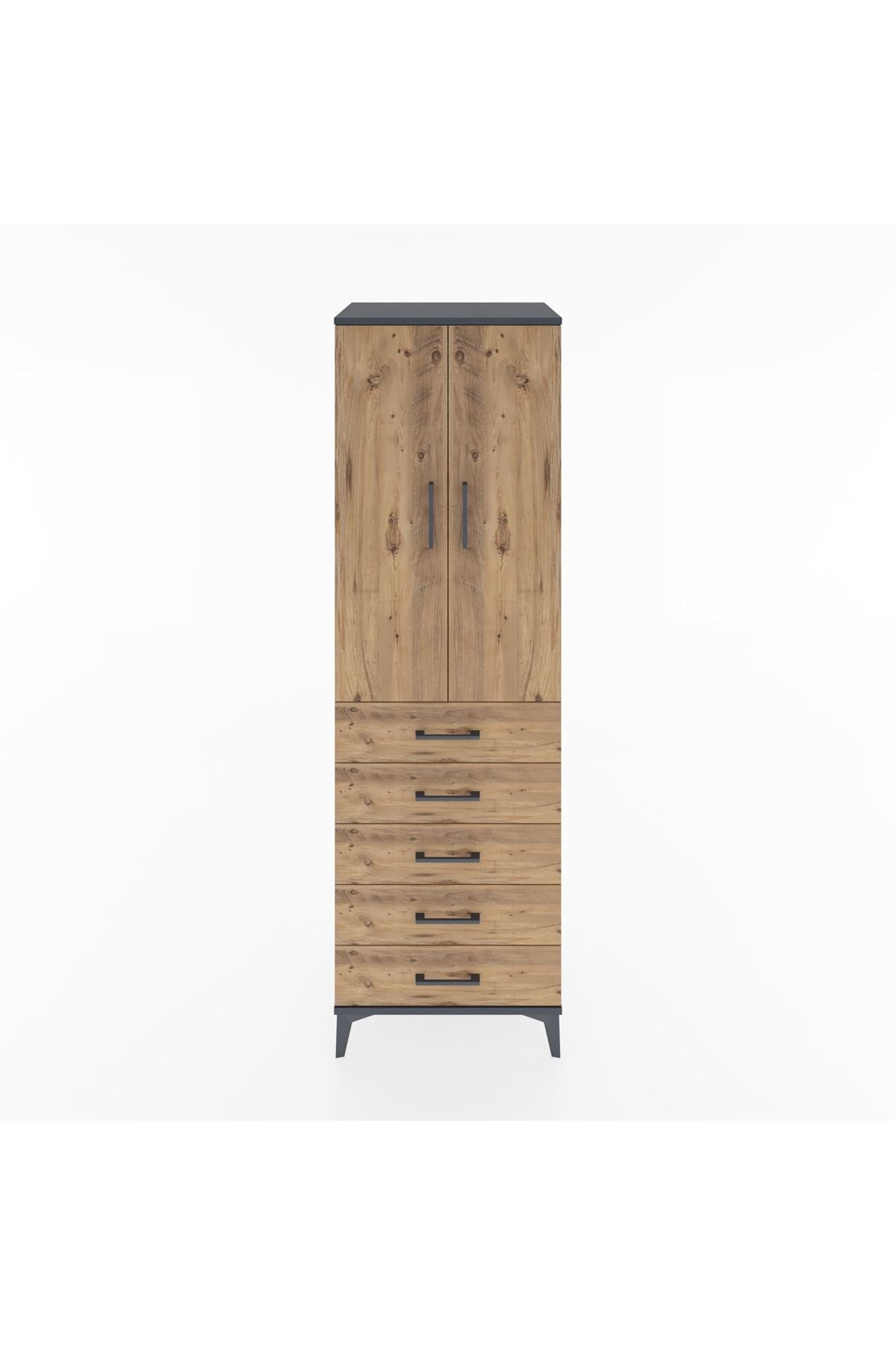 Hyperion Dolap Tek Raflı 5 Çekmeceli Tek Askılı 60x44x195 - S59M112V6B