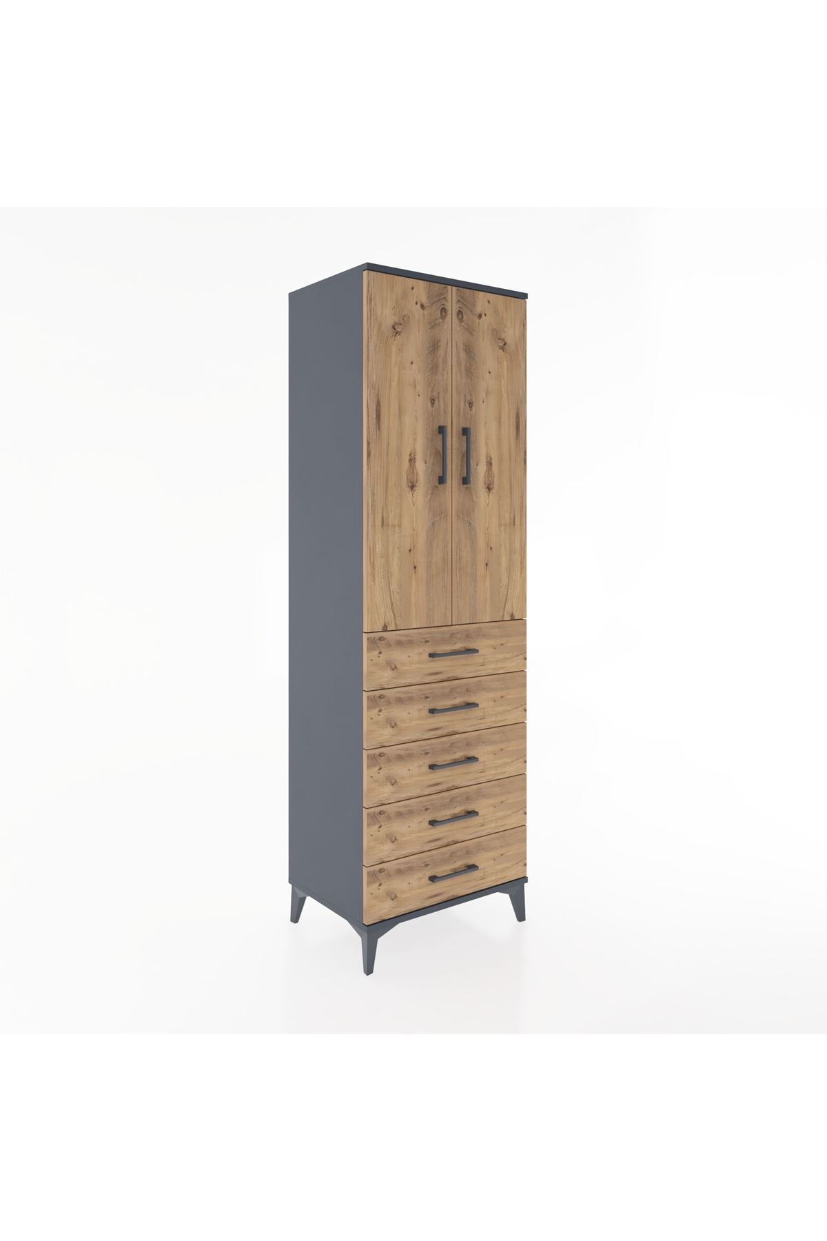 Hyperion Dolap Tek Raflı 5 Çekmeceli Tek Askılı 60x44x195 - S59M112V6B