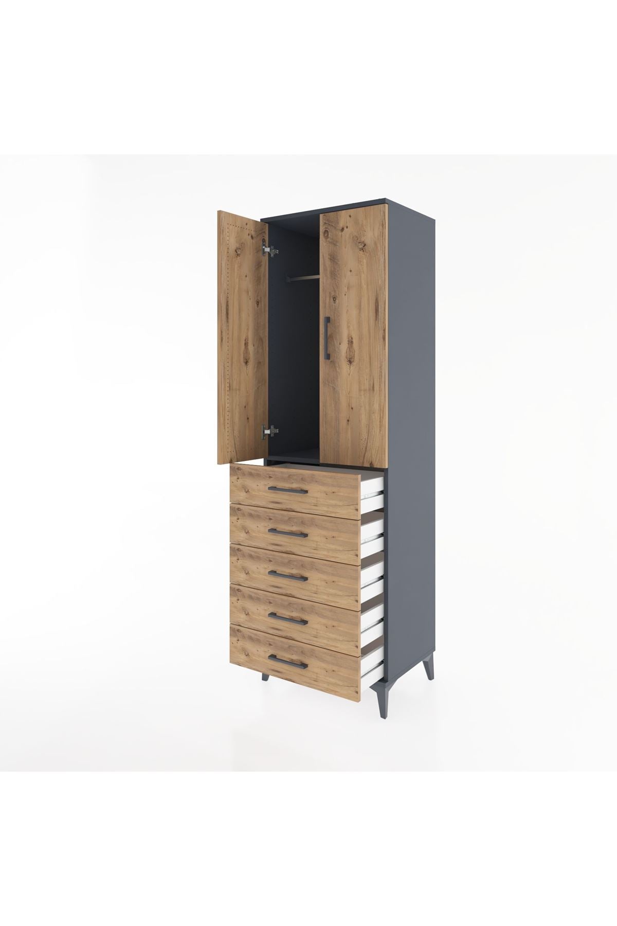 Hyperion Dolap Tek Raflı 5 Çekmeceli Tek Askılı 60x44x195 - S59M112V6B
