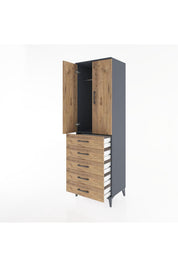 Hyperion Dolap Tek Raflı 5 Çekmeceli Tek Askılı 60x44x195 - S59M112V6B