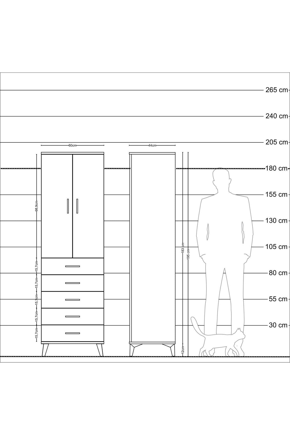 Hyperion Dolap Tek Raflı 5 Çekmeceli Tek Askılı 60x44x195 - S59M112V6B